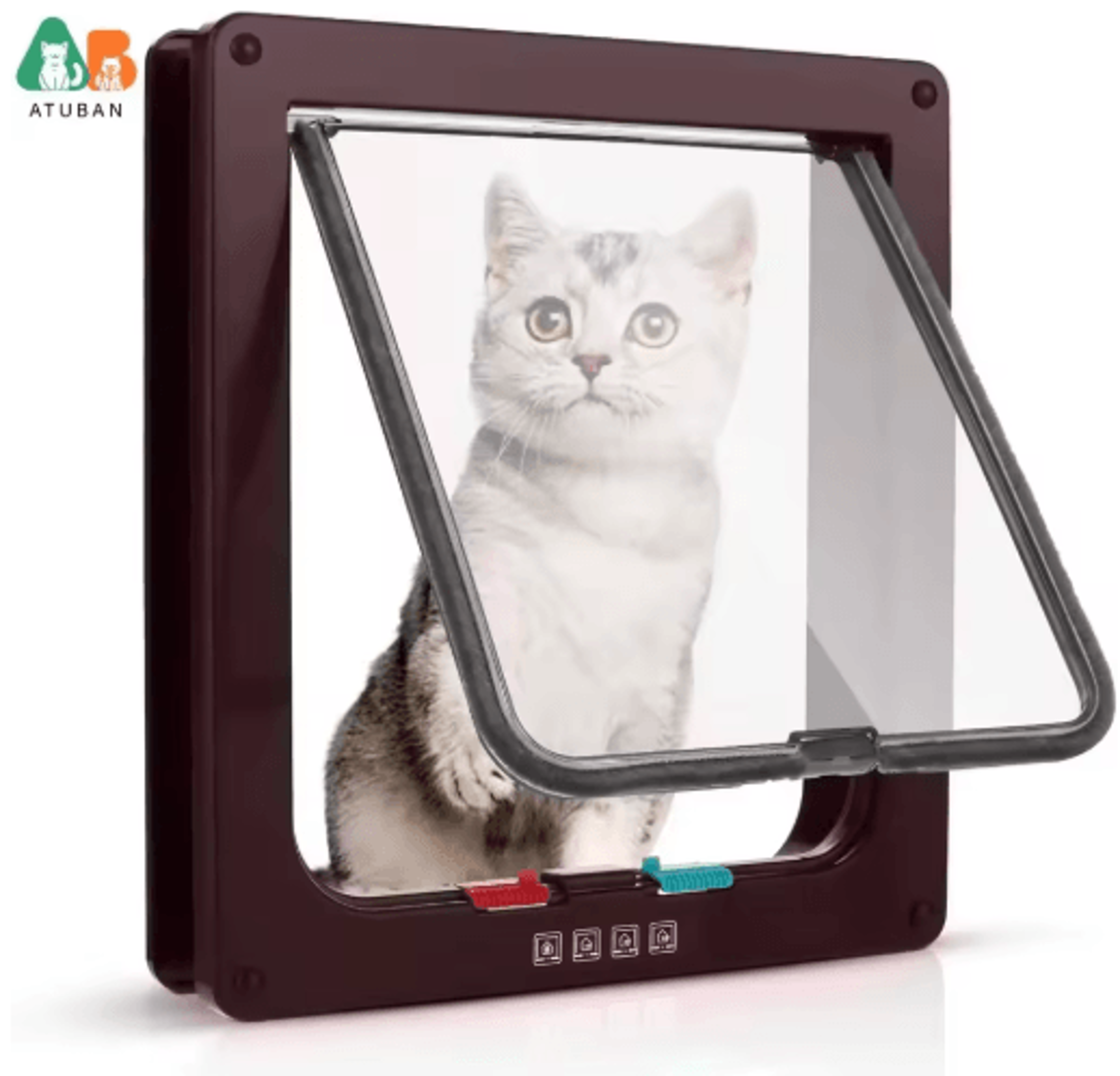 atuban 4-way locking cat door flap – weatherproof pet door for interior & exterior doors