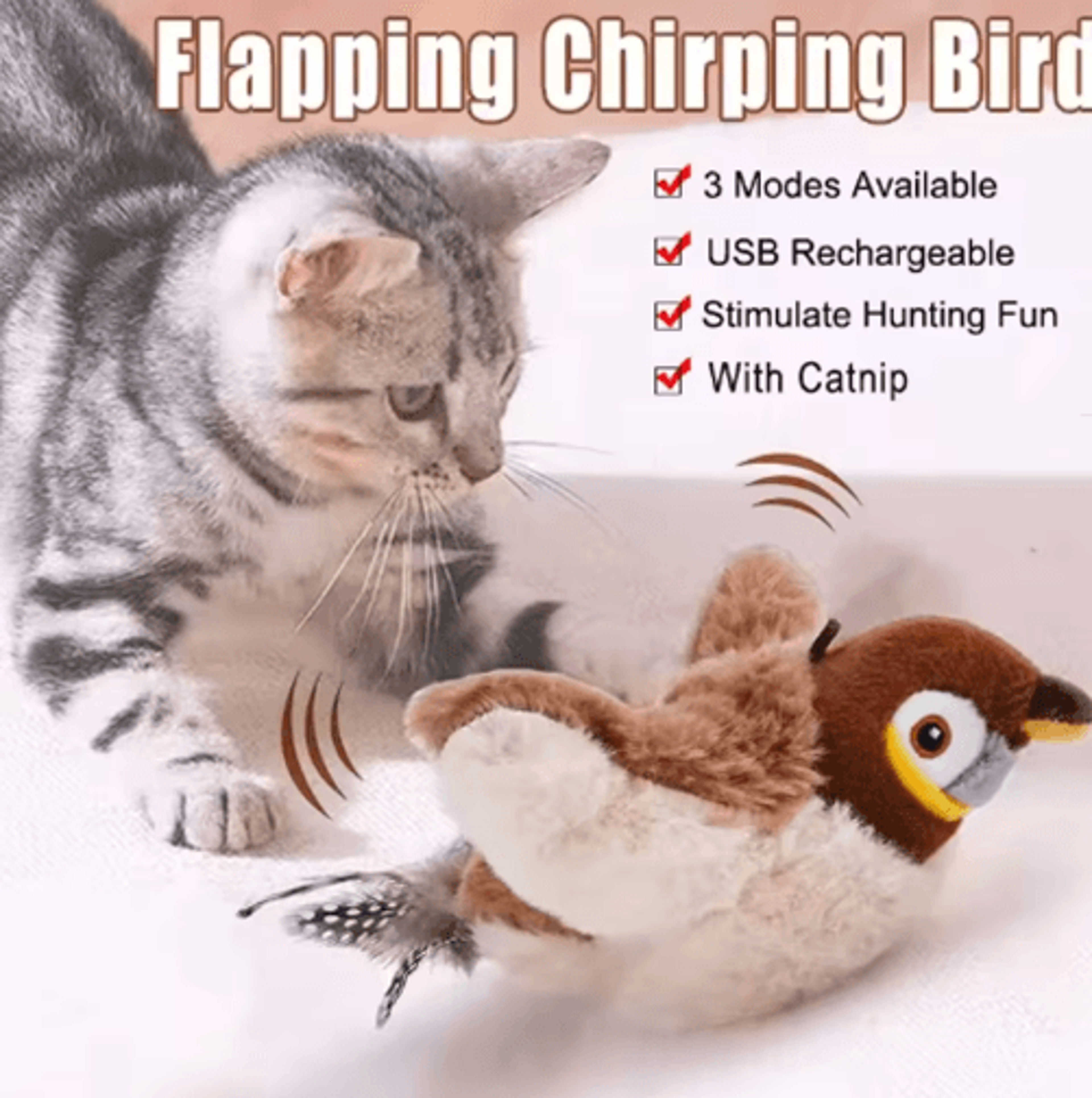 interactive flapping bird cat toy – plush bite-resistant shaky sparrow for self-play