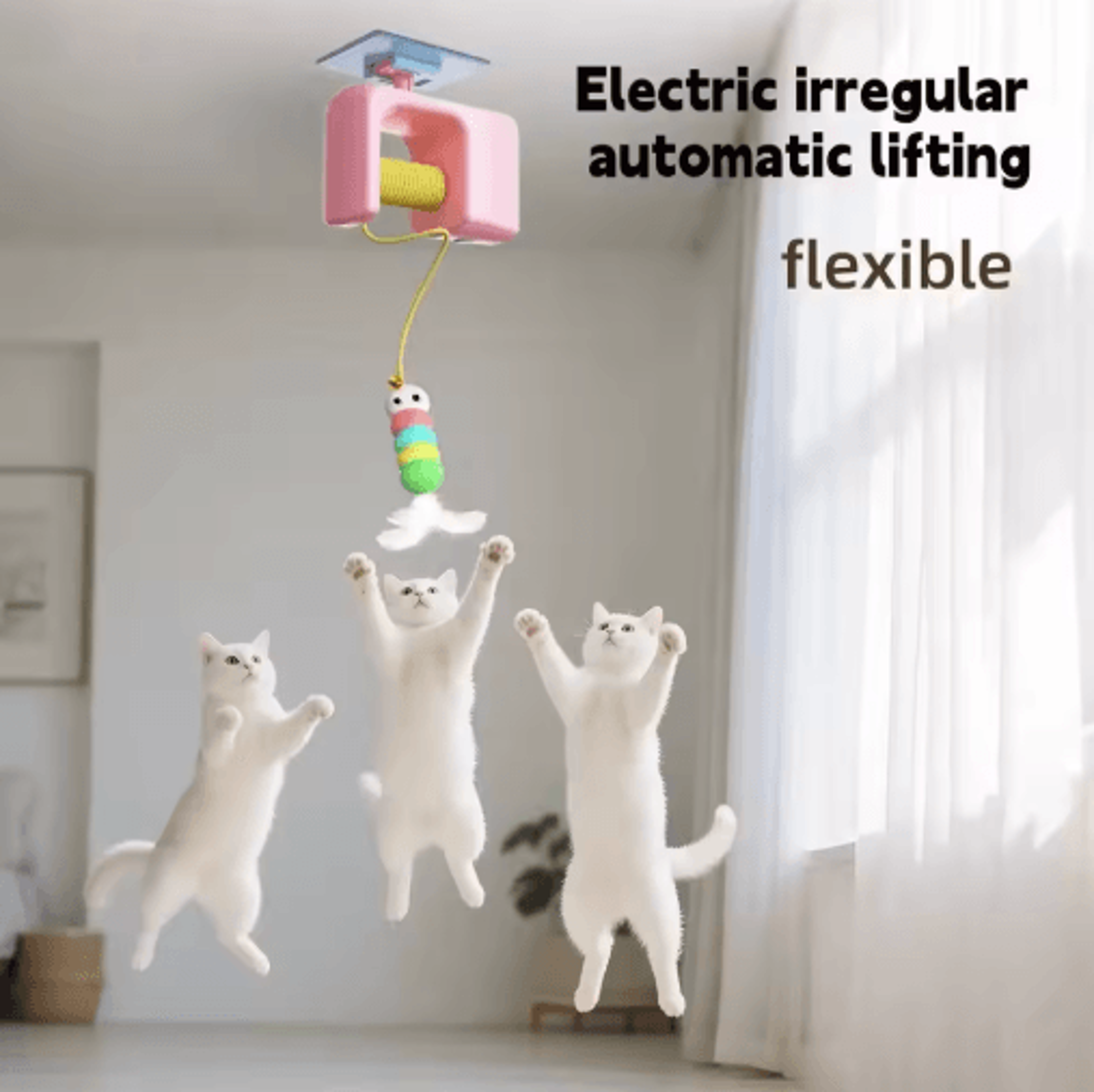 smart hanging door cat toy – automatic swing feather teaser with dual ropes