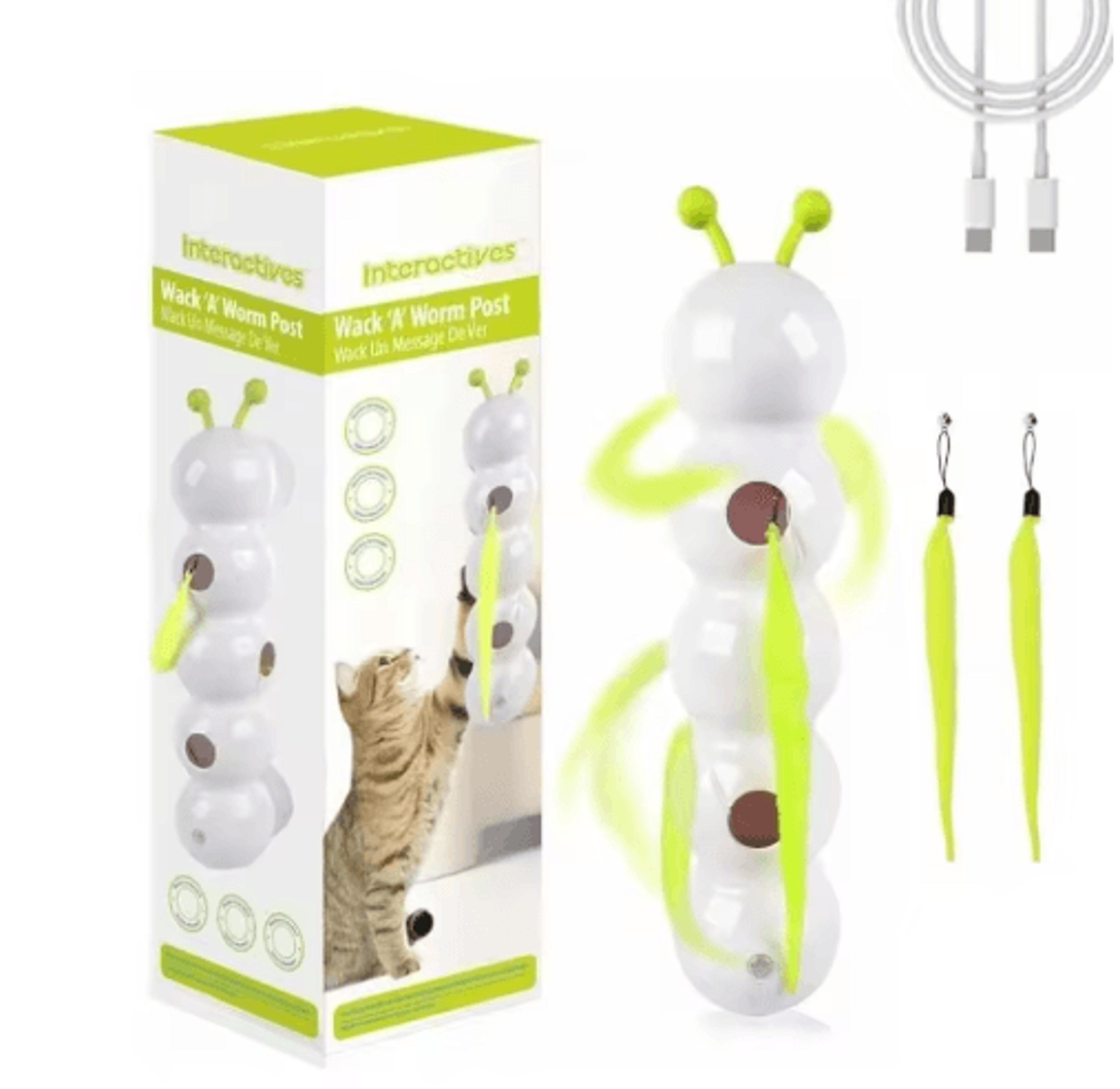 interactive motion activated cat toy – automatic wack-a-worm teasing toy with moving tail