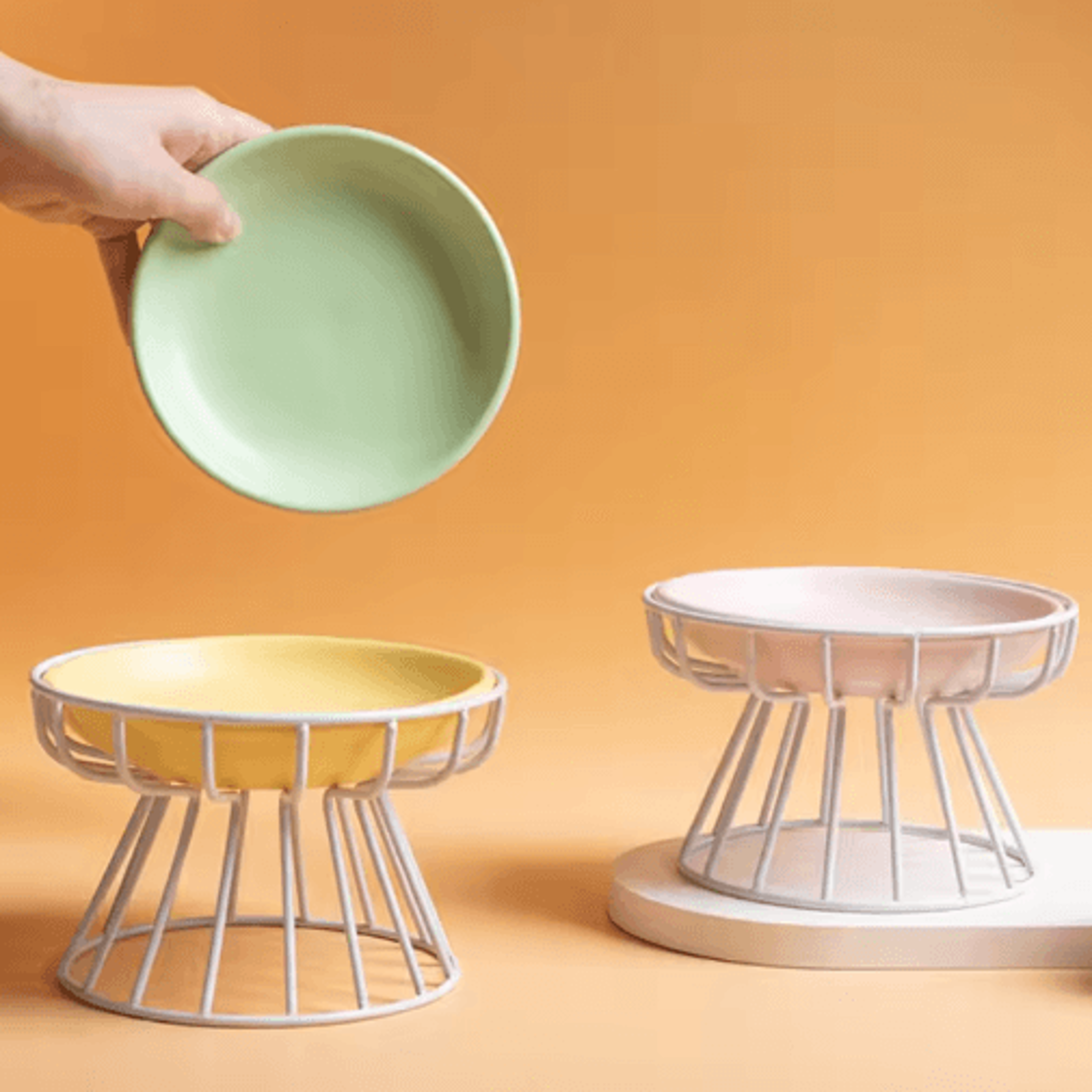 raised ceramic cat bowl set – elevated anti-spill feeding bowl with stand