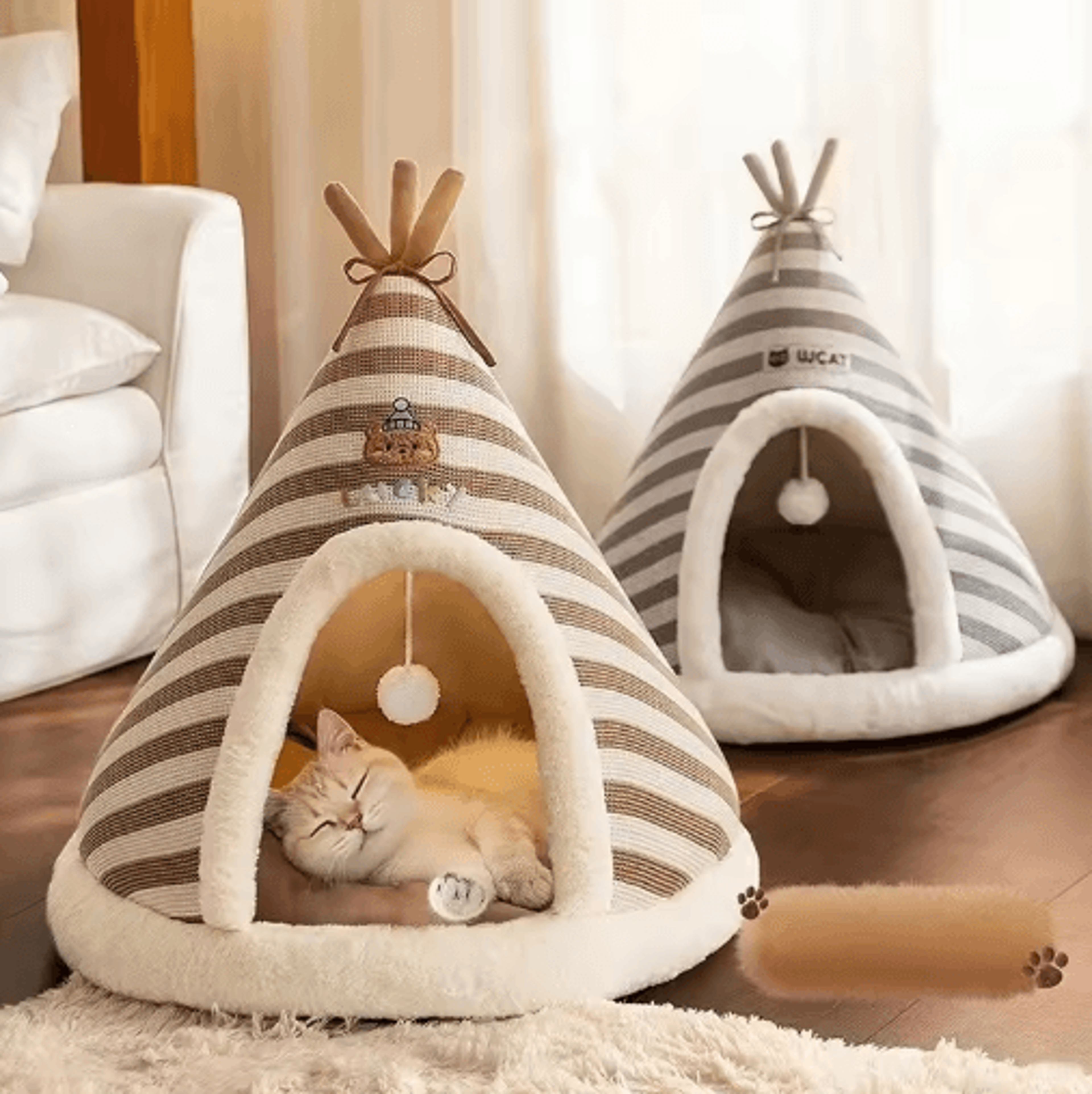 self-warming plush cat tent bed – cozy winter house for indoor cats & small dogs