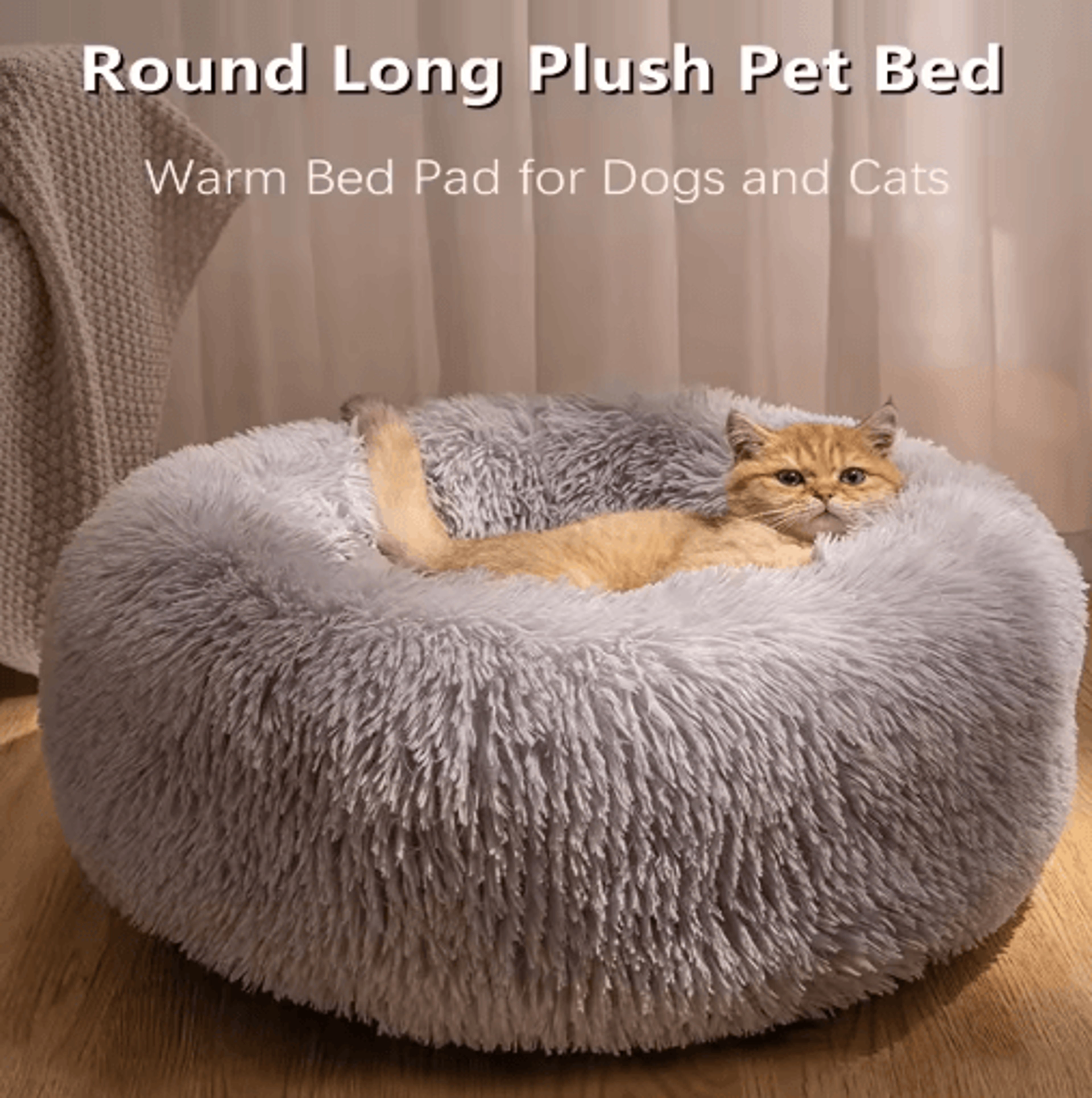 soft long plush donut pet bed – warm faux fur sleeping nest for cats & small dogs
