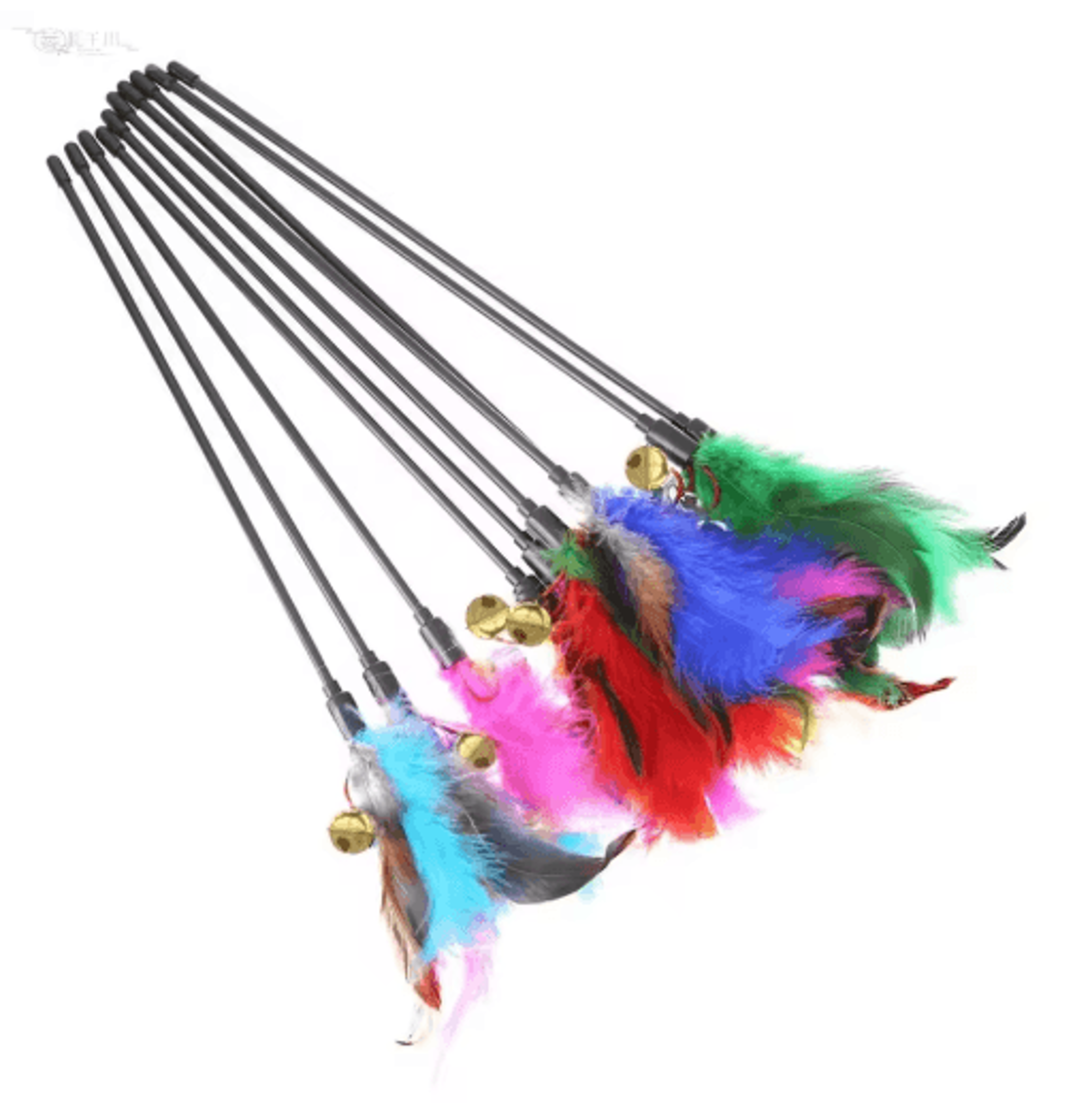 5pcs interactive cat wand toy set with colorful feather & bell teasers