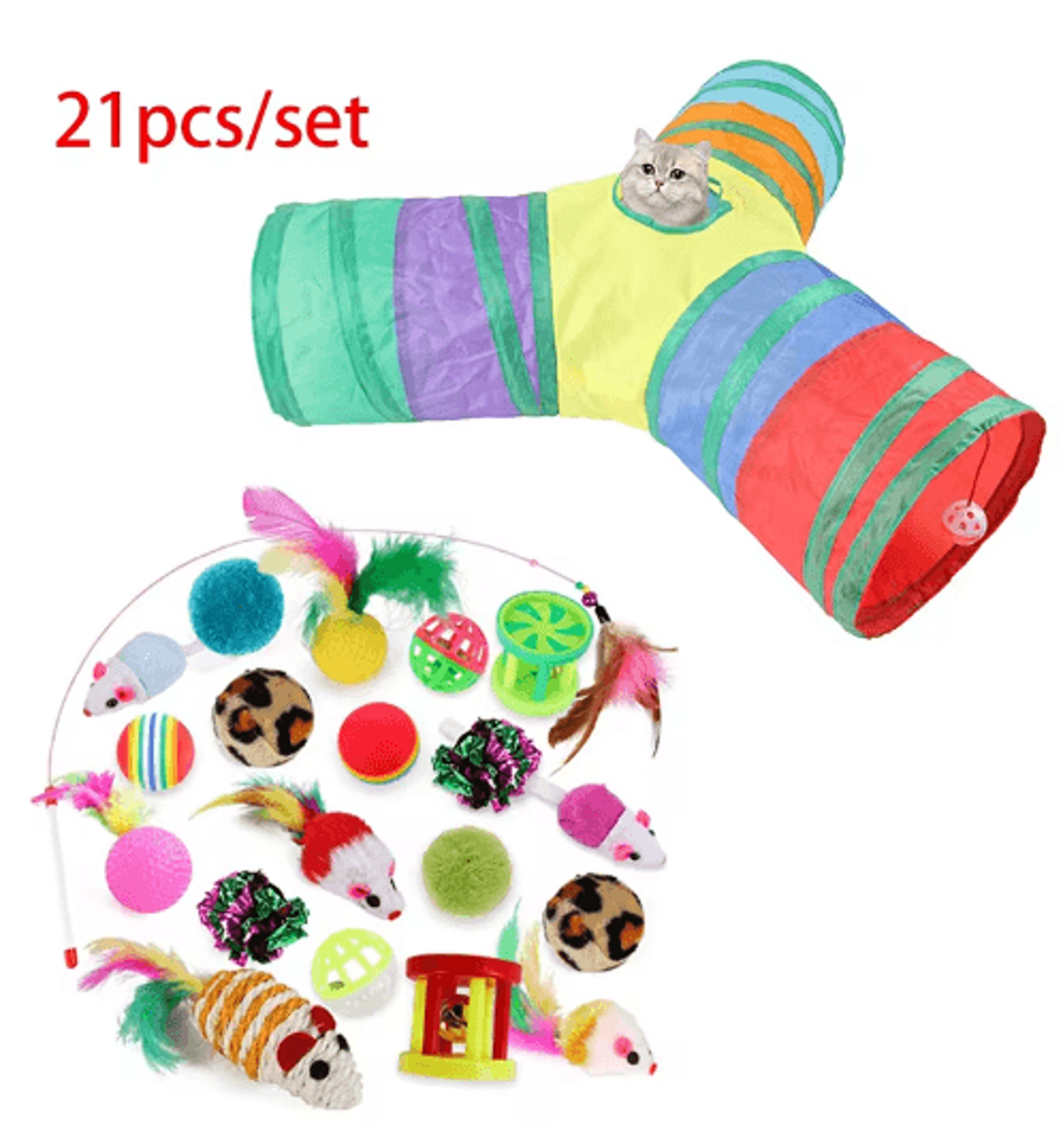 rainbow cat tunnel collapsible interactive play tube for cats & puppies