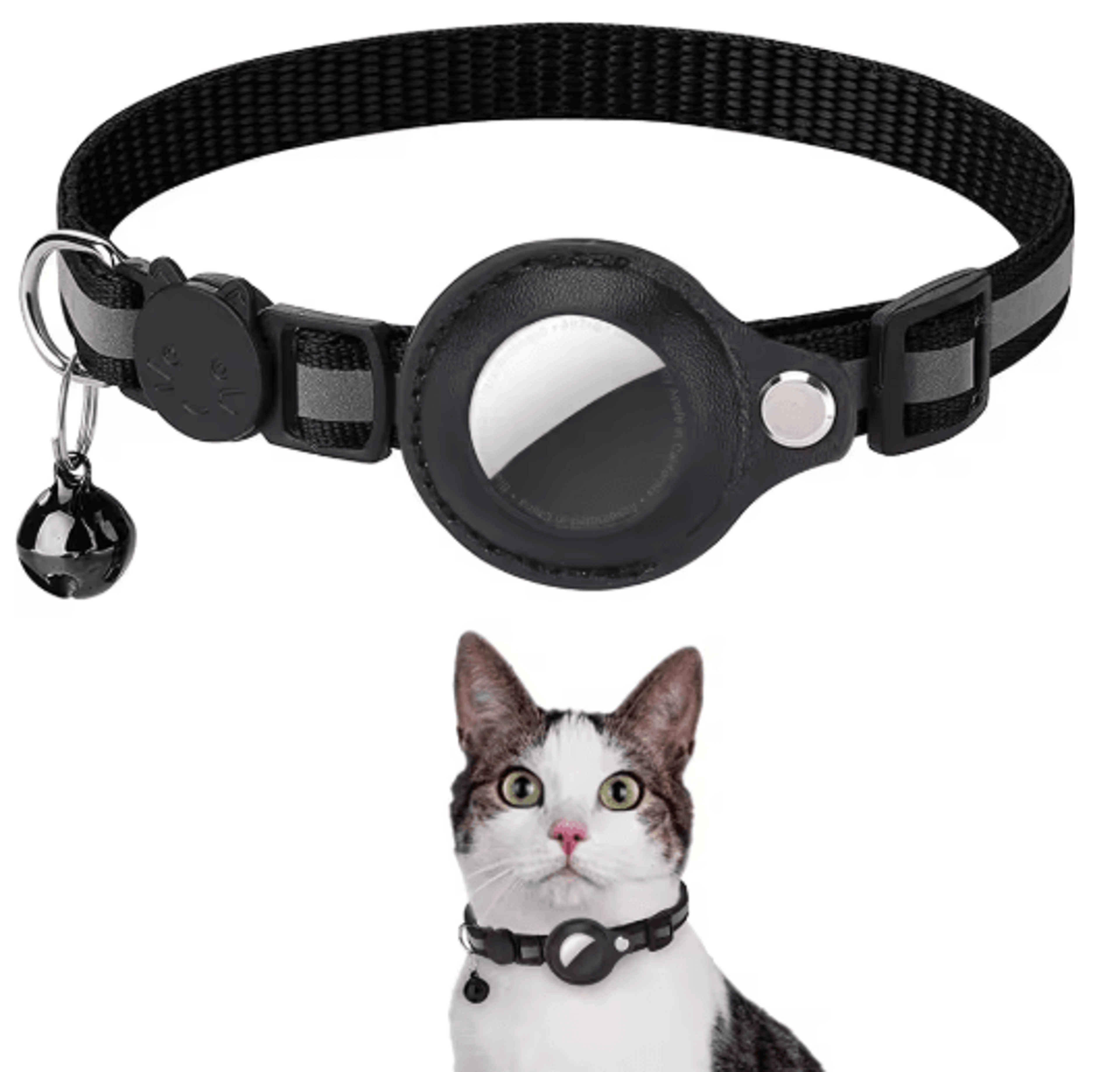 reflective cat airtag collar with breakaway safety buckle & bell