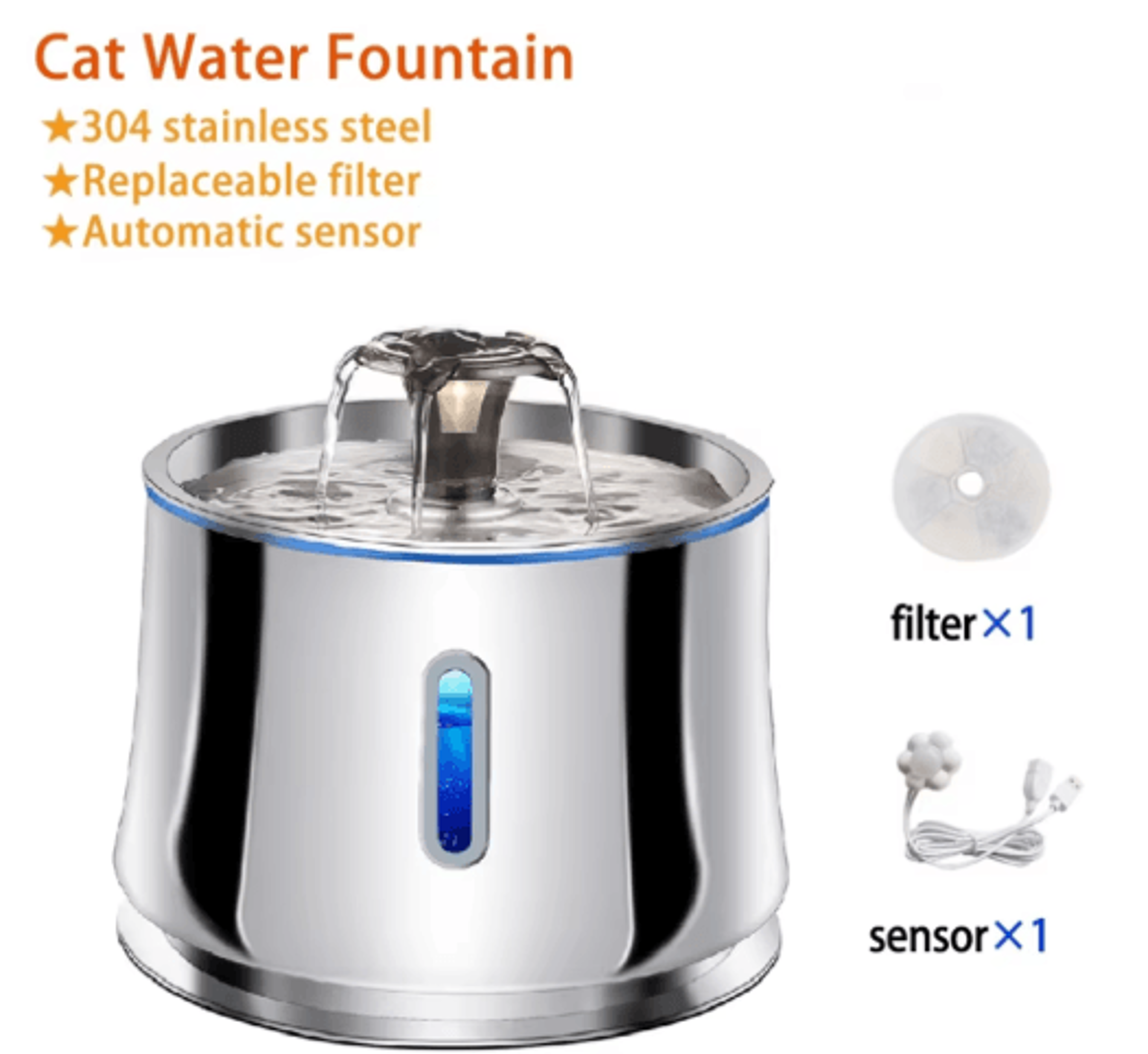 clearflow stainless steel pet water fountain with motion sensor & quiet filtration