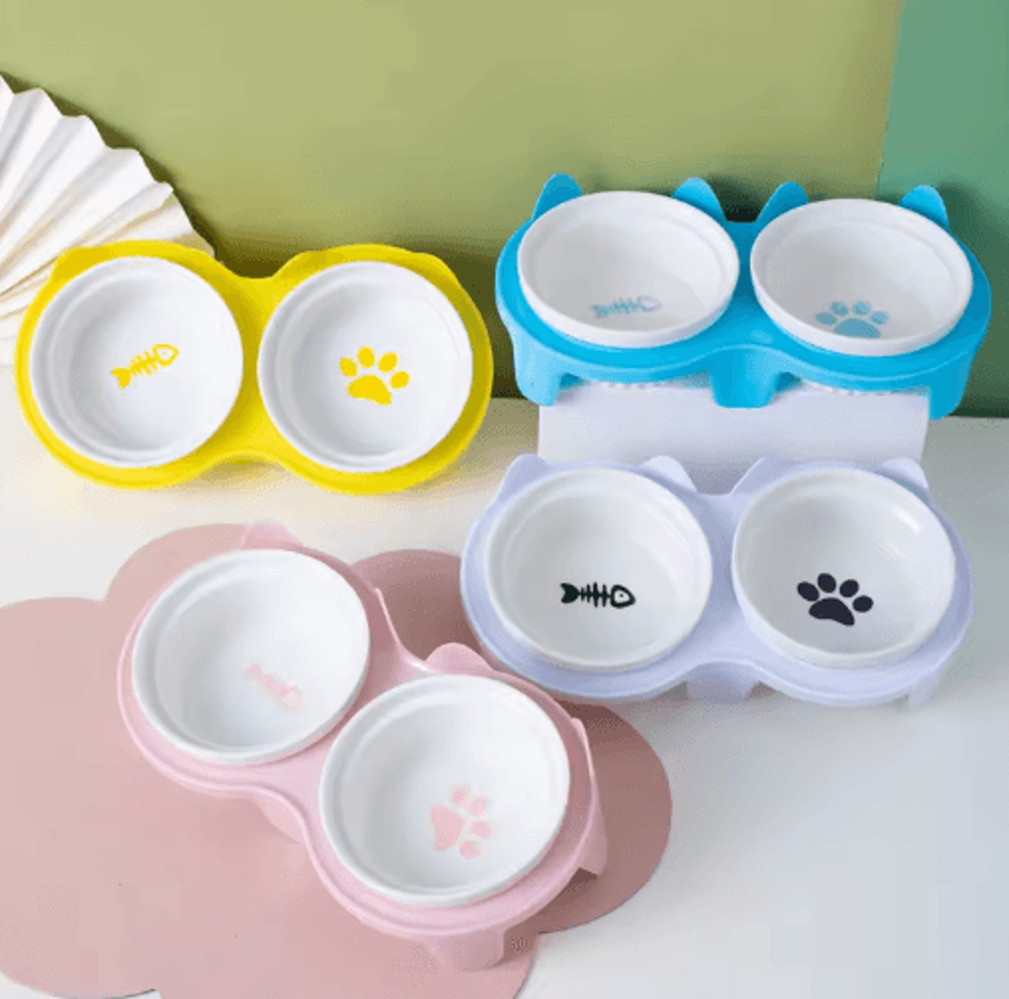 elevabowl ceramic double pet feeding station for cats & small dogs