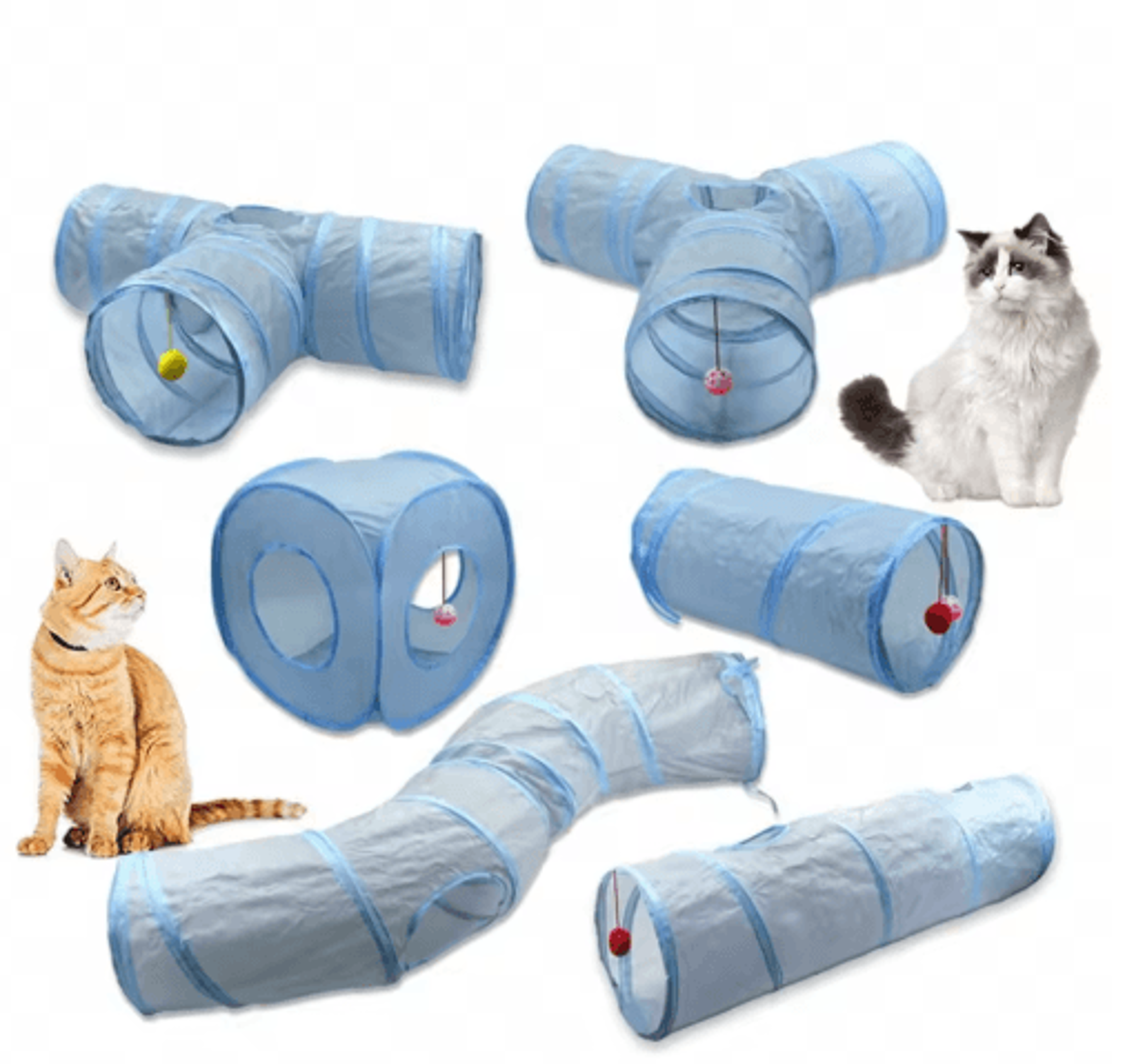 3-way foldable cat tunnel toy – interactive peek hole play tube for cats