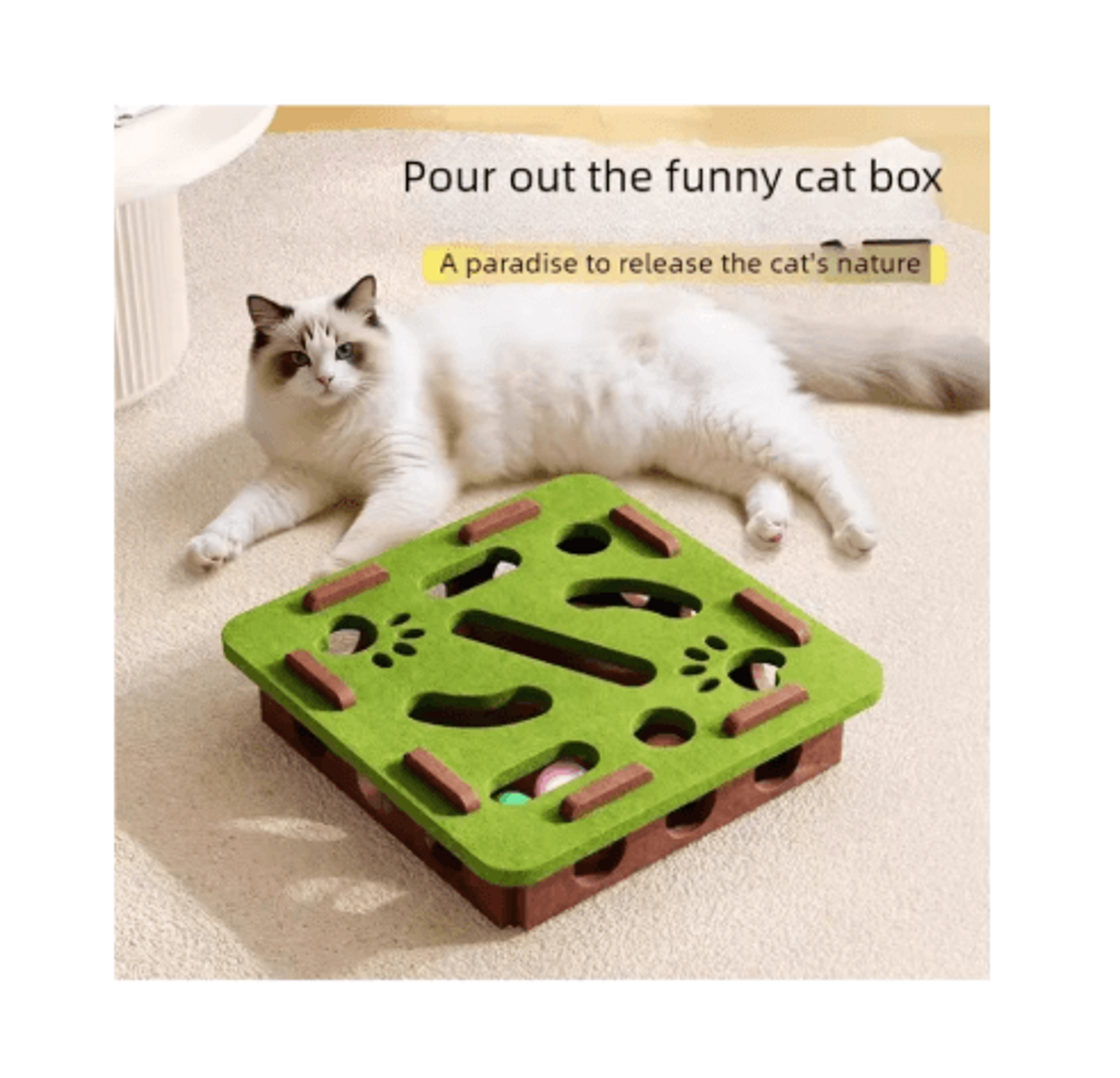 interactive felt cat puzzle box – hunting & exercise toy with ball for indoor cats