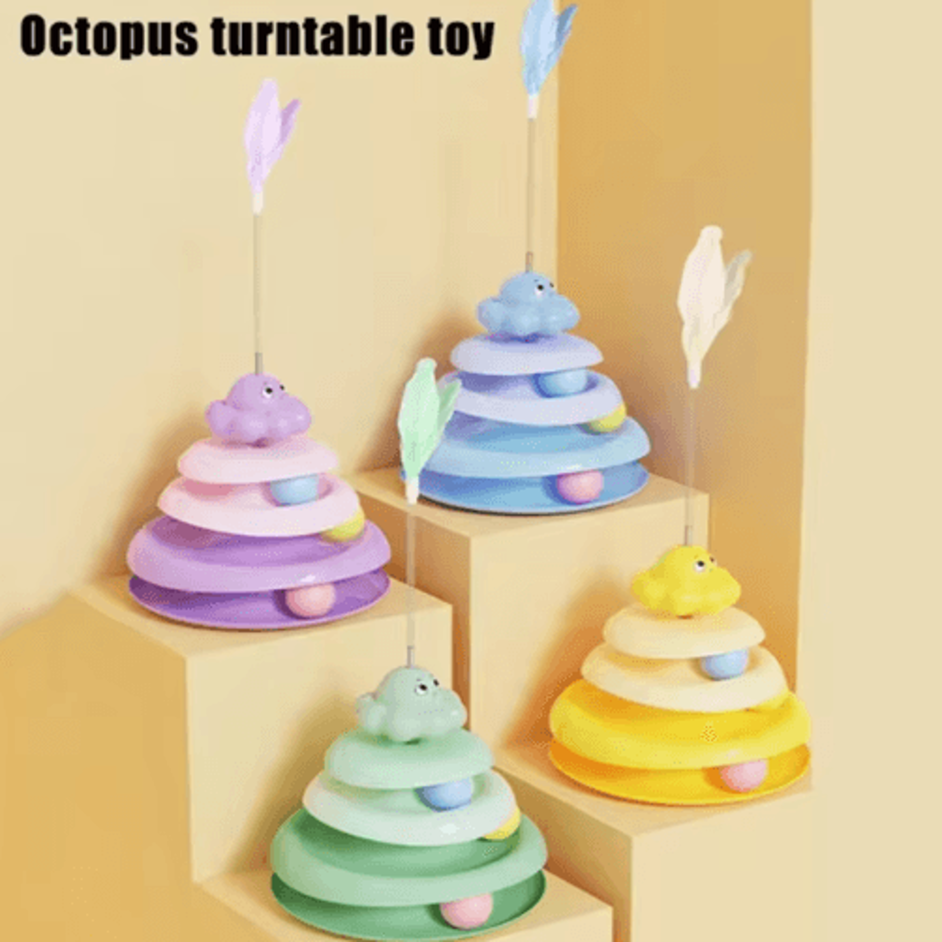 octopus cat turntable toy – 3-layer interactive track ball puzzle with teaser wand