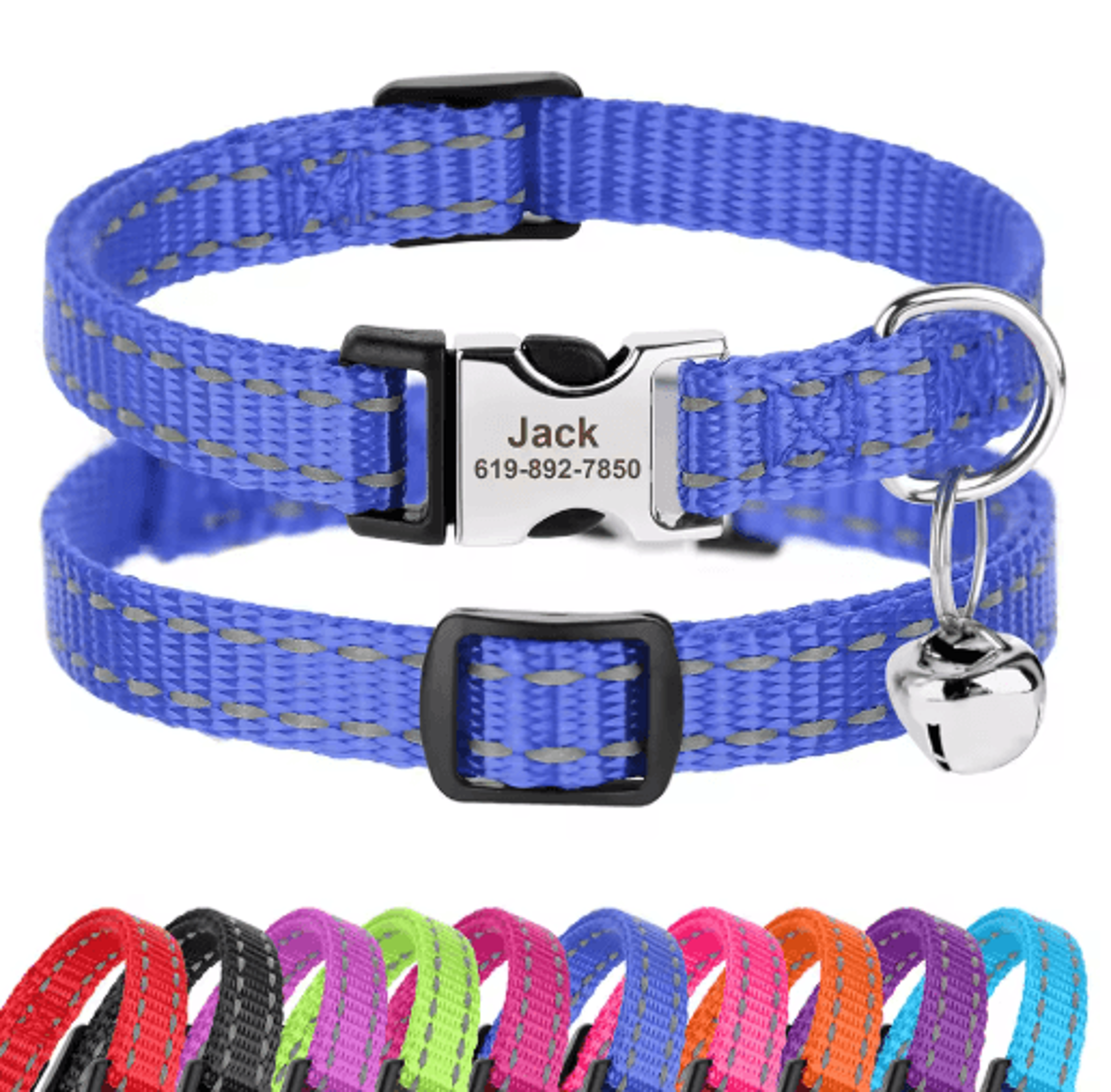 customized reflective nylon pet collar – adjustable id collar for cats, puppies & small dogs