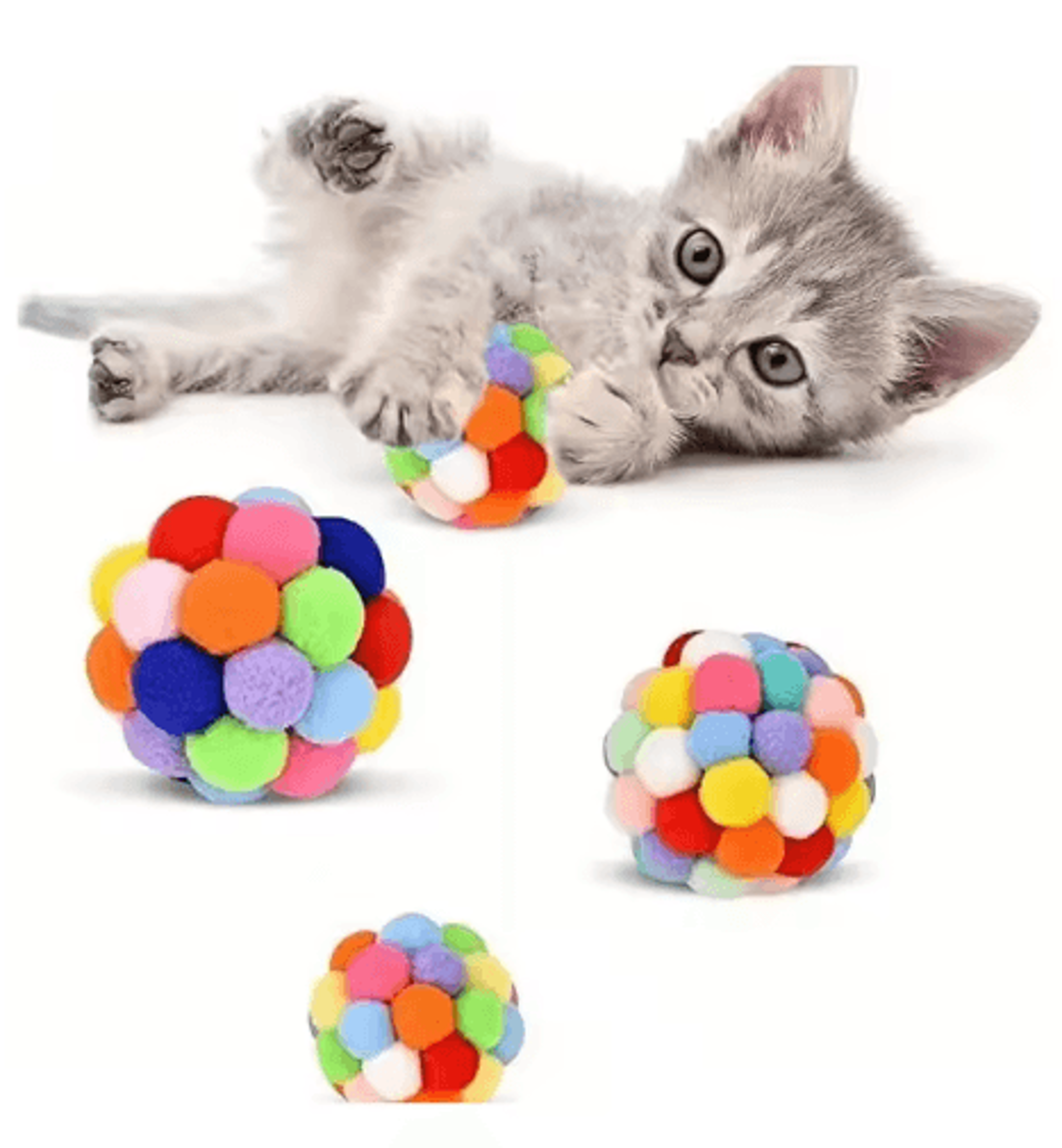 colorful plush bell ball cat toys – interactive pom pom bouncy balls for cats