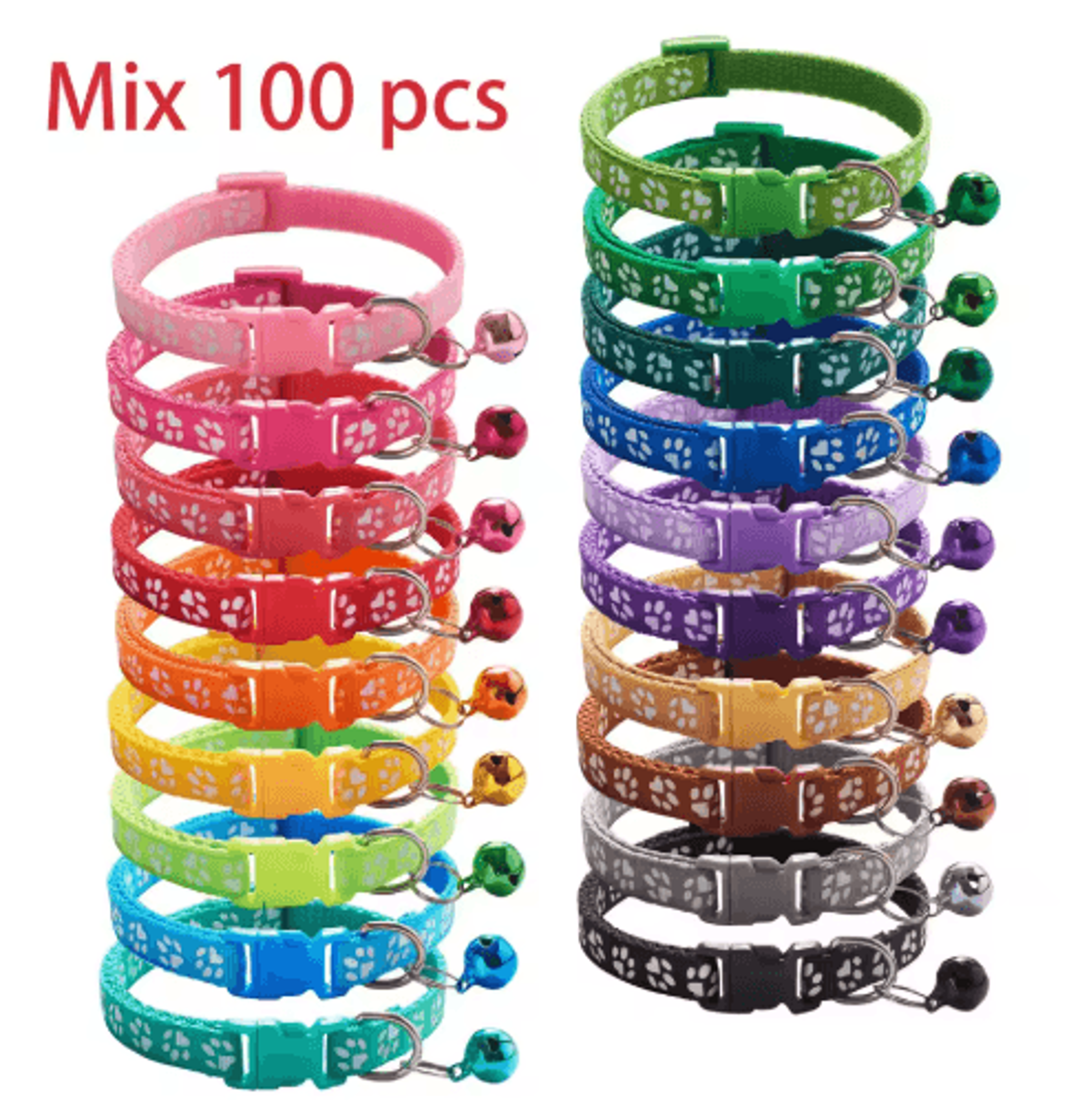 100pcs adjustable pet collars with bell – safety neck straps for cats & dogs