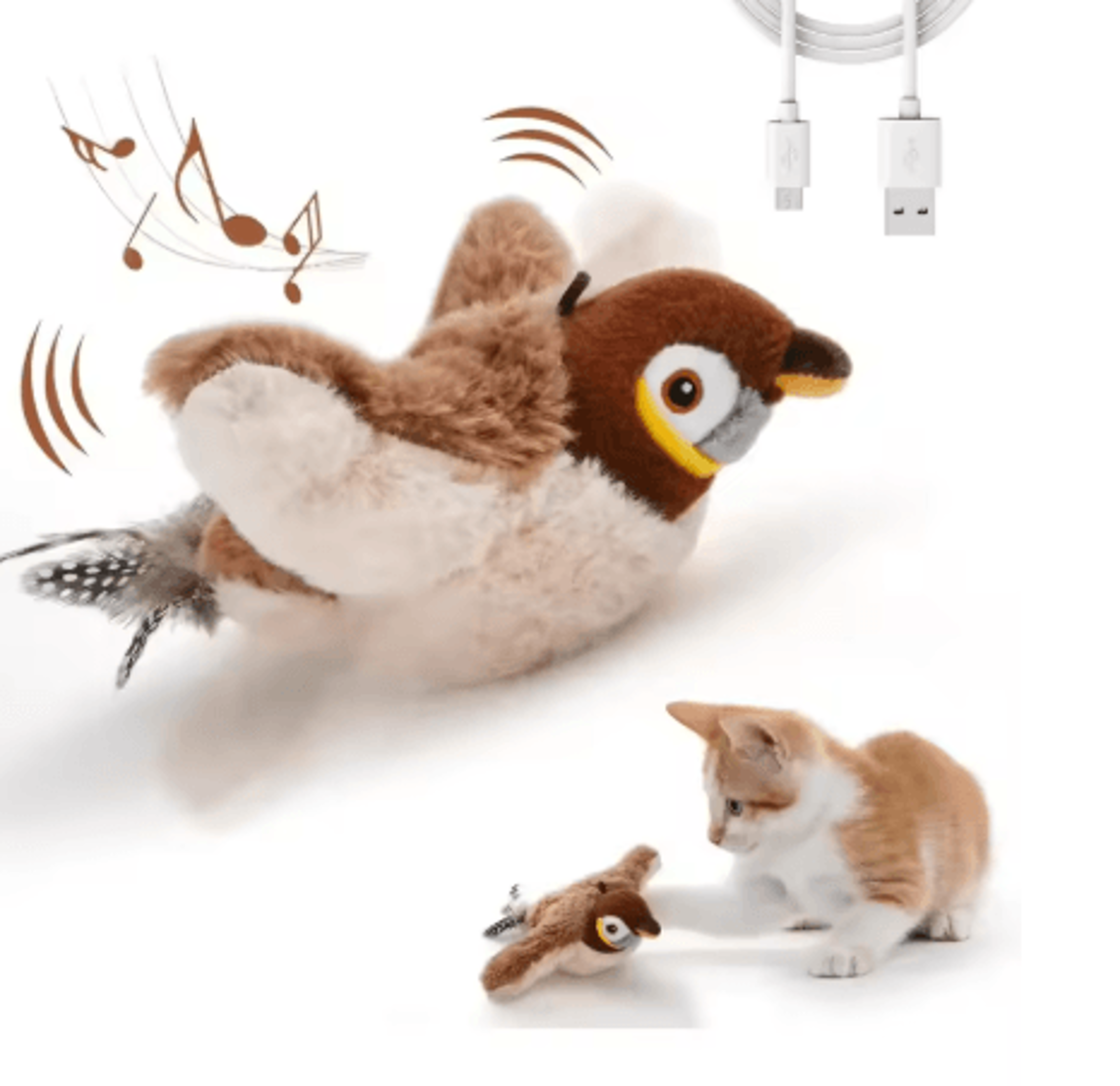 rechargeable interactive flapping bird cat toy interactive cat toy with chirping sounds & catnip pocket