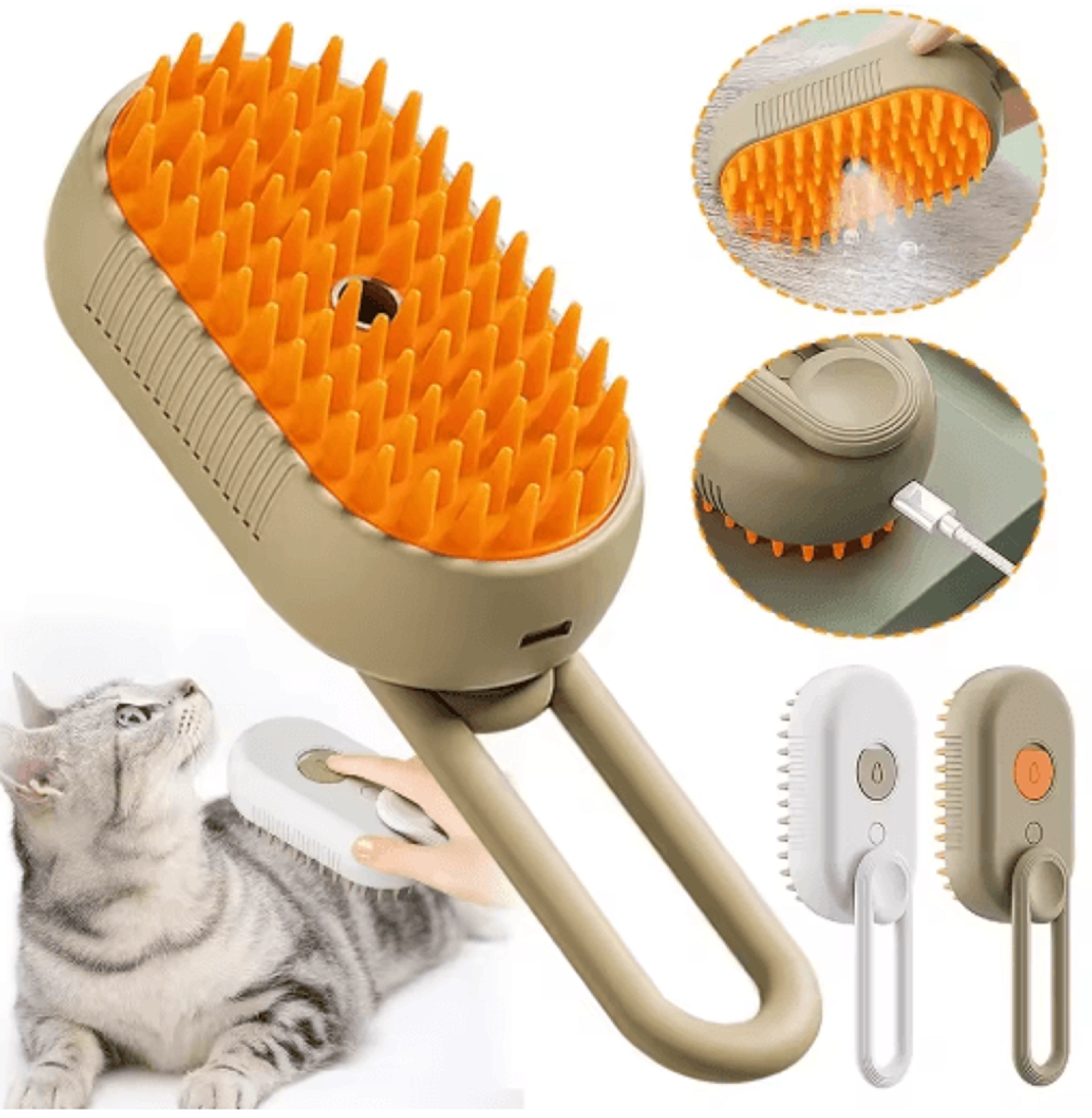 3-in-1 steam cat grooming brush steam cat brush with spray, massage & pet hair removal
