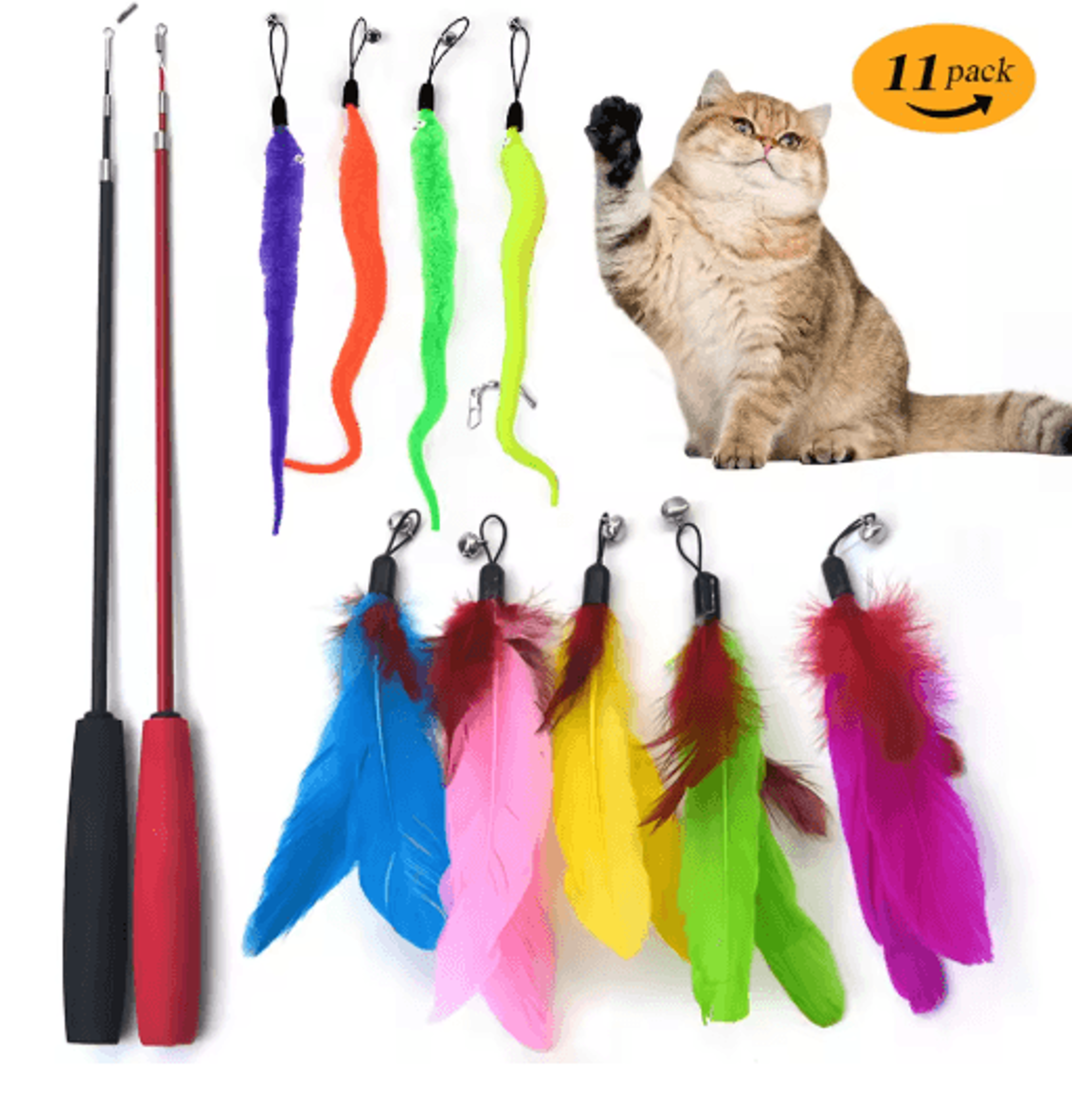 retractable feather cat teaser wand cat teaser wand with colorful feathers, bells & extendable fishing rod