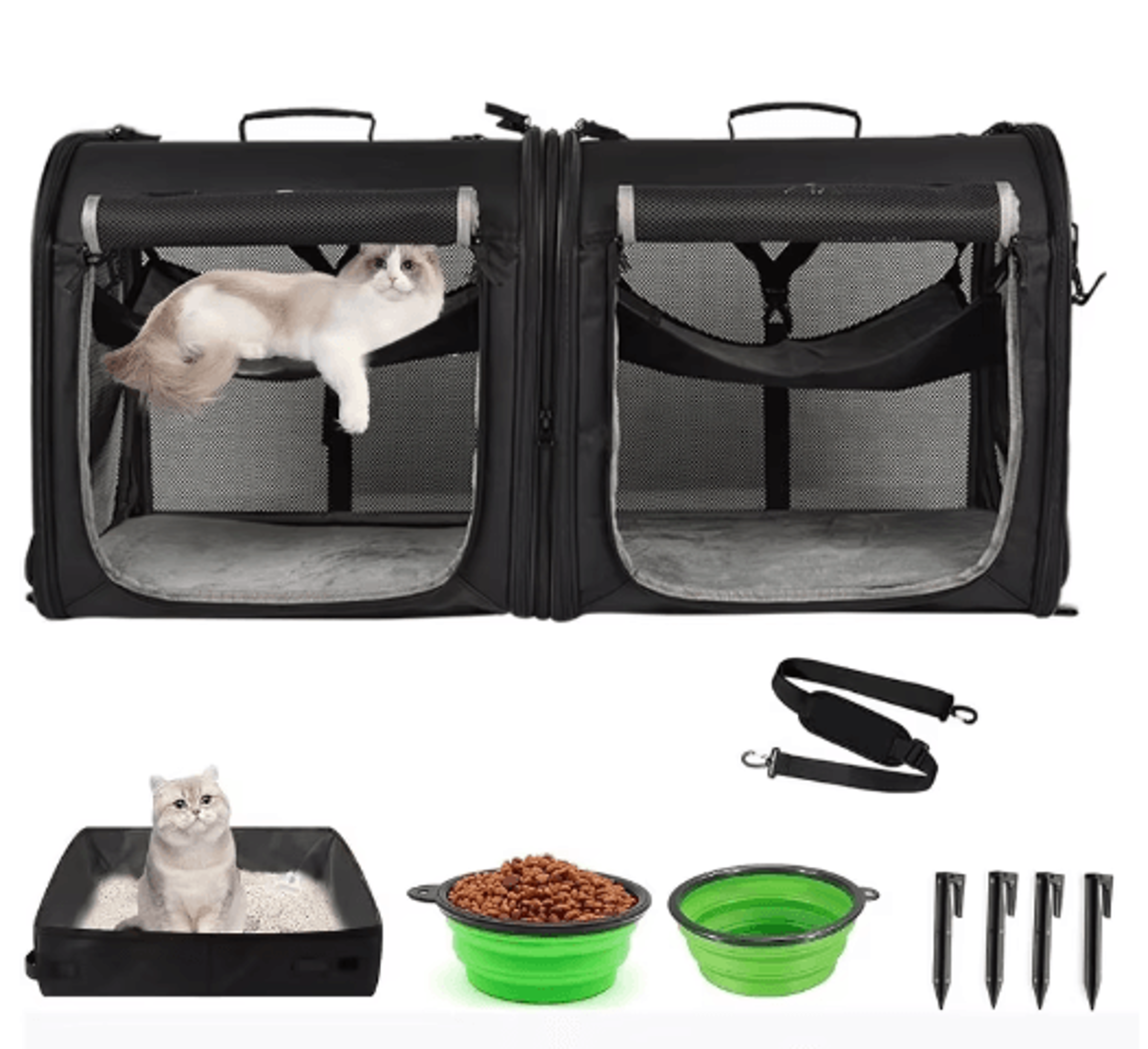 wakytu 2-in-1 foldable double pet carrier for cats and dogs