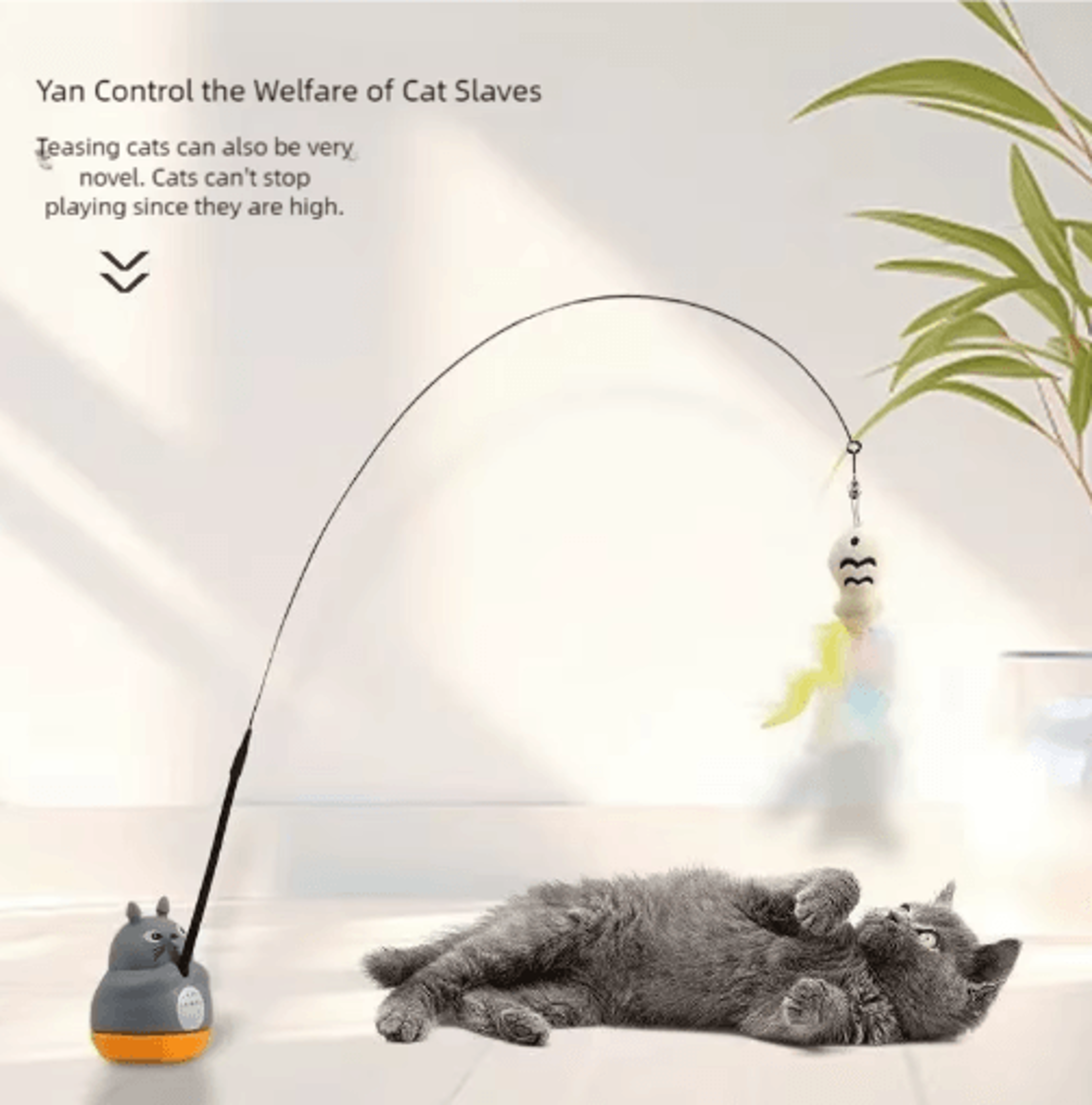dragontotoro 360° rotating cat teaser wand with bell & fish head toy