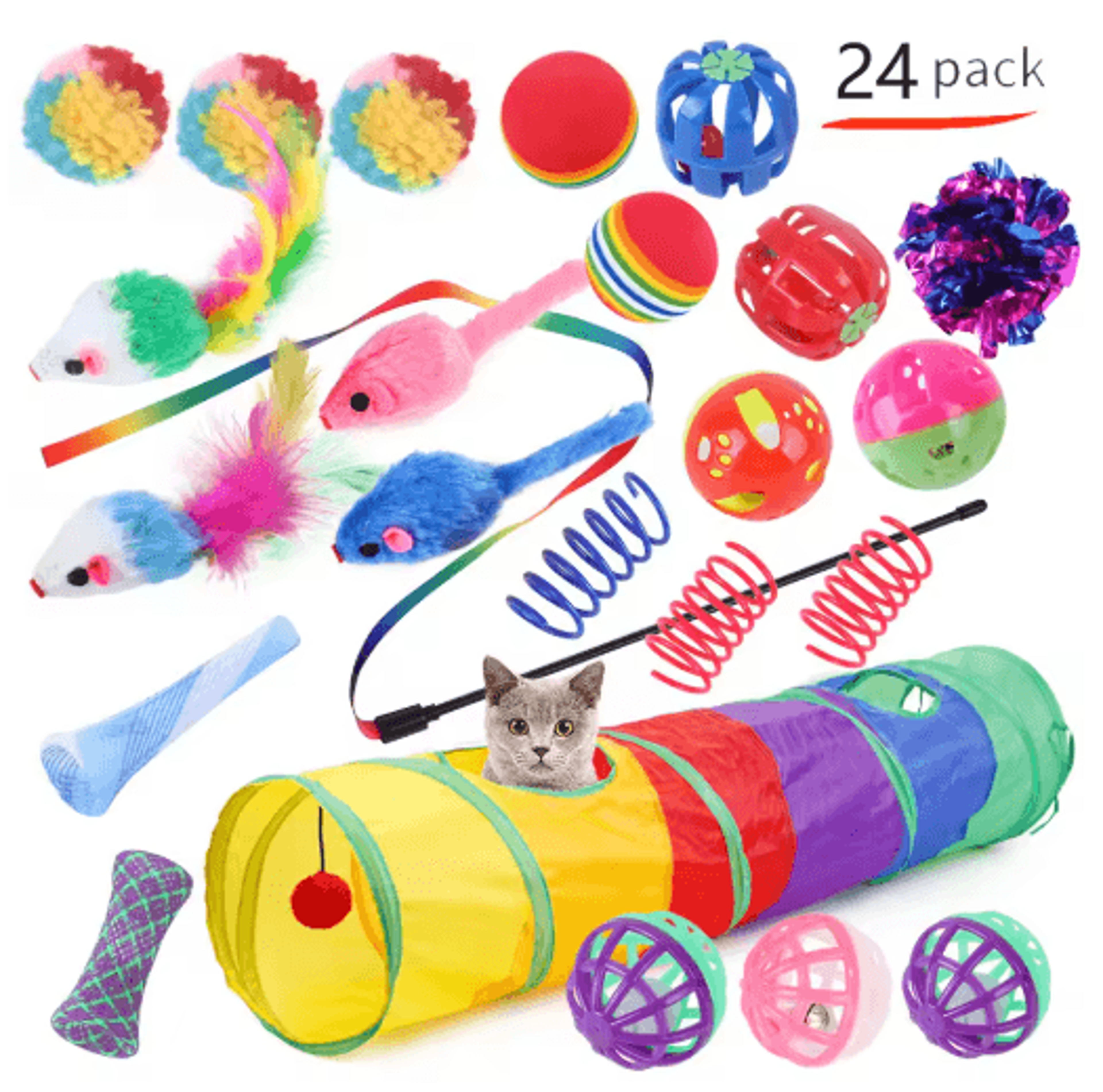 play paws 12–24 piece interactive cat toy variety set