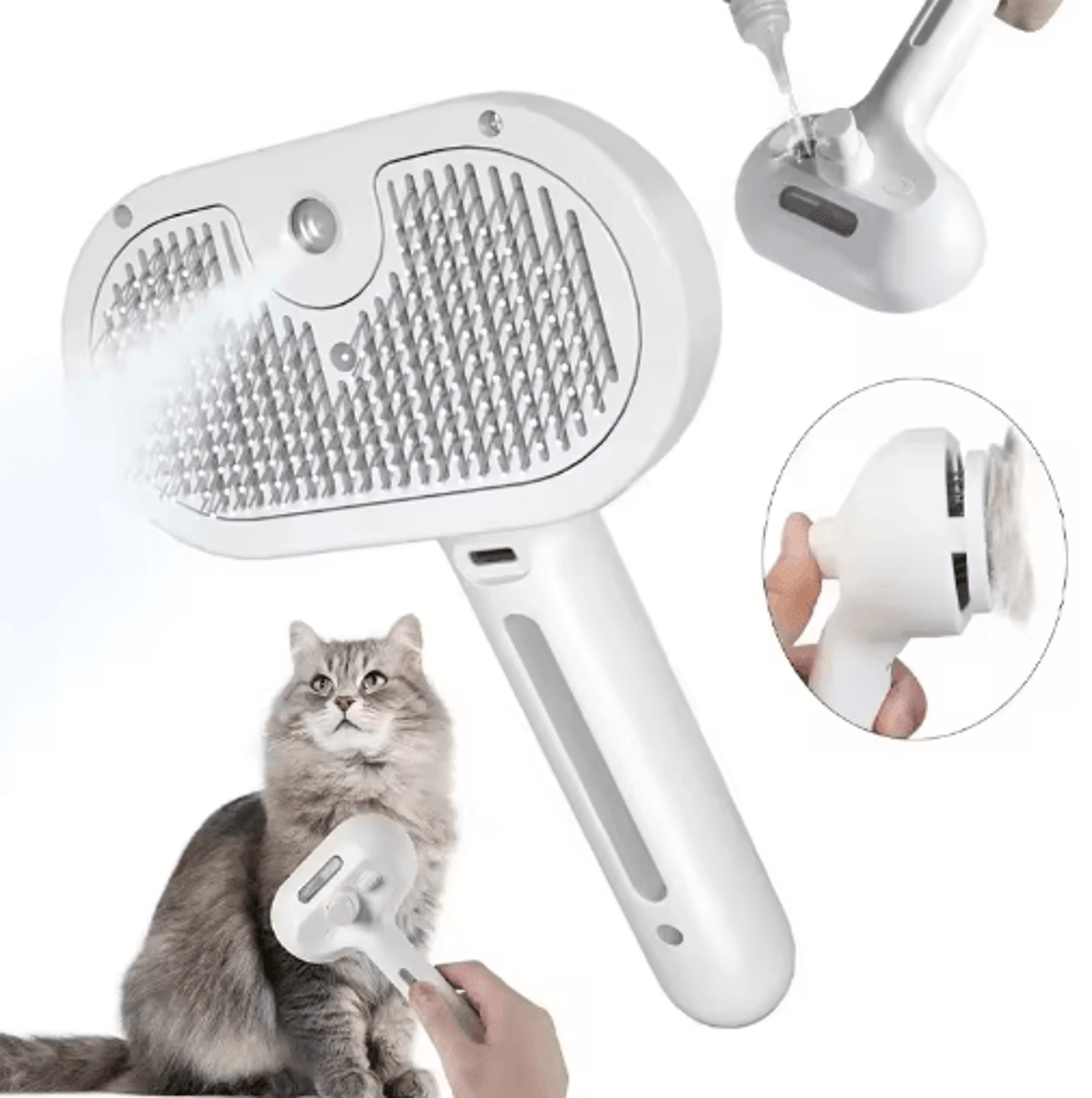 steam groom 3-in-1 electric pet hair brush with spray & massage function