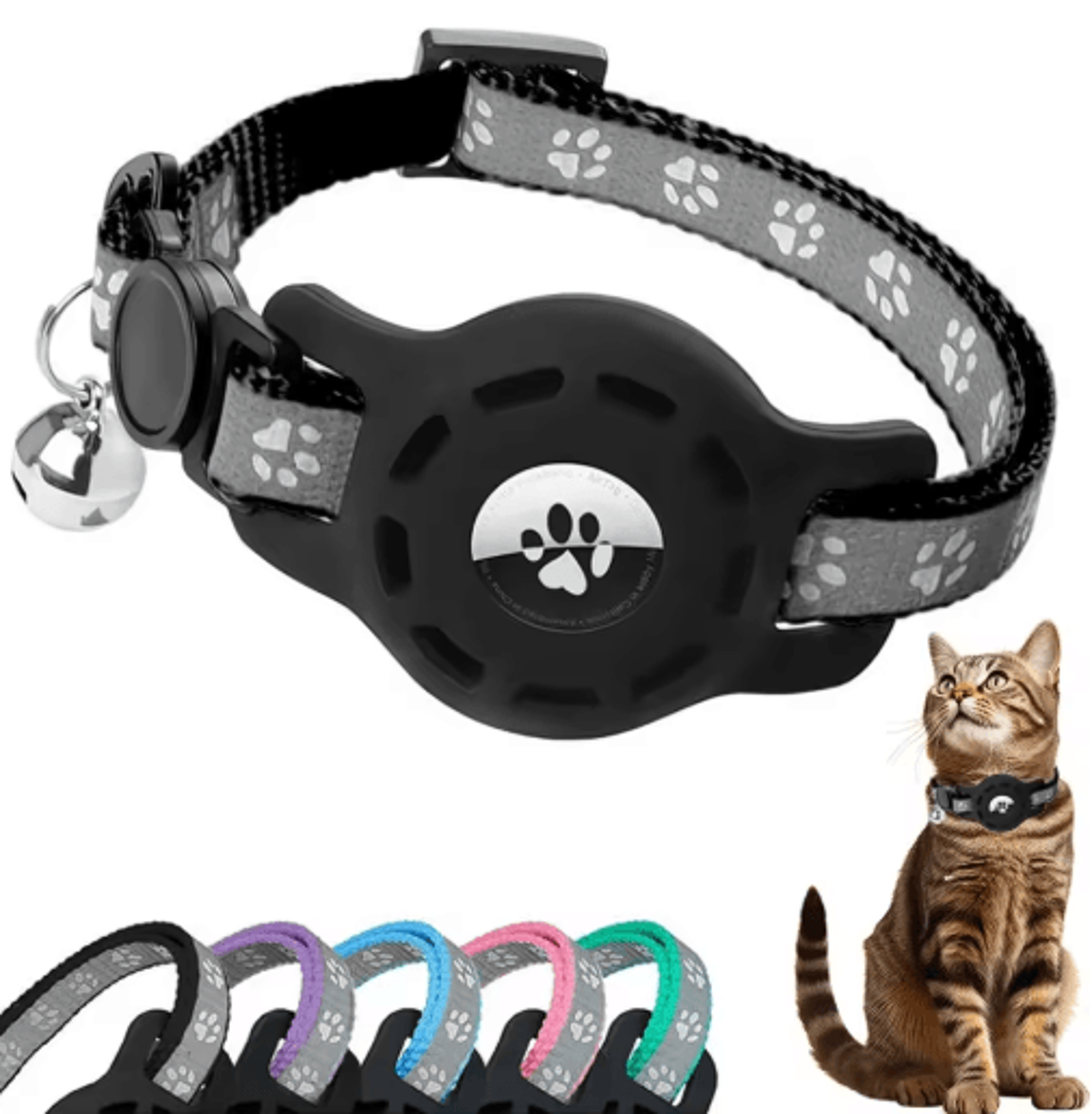 track paws airtag cat collar with bell & safety breakaway buckle