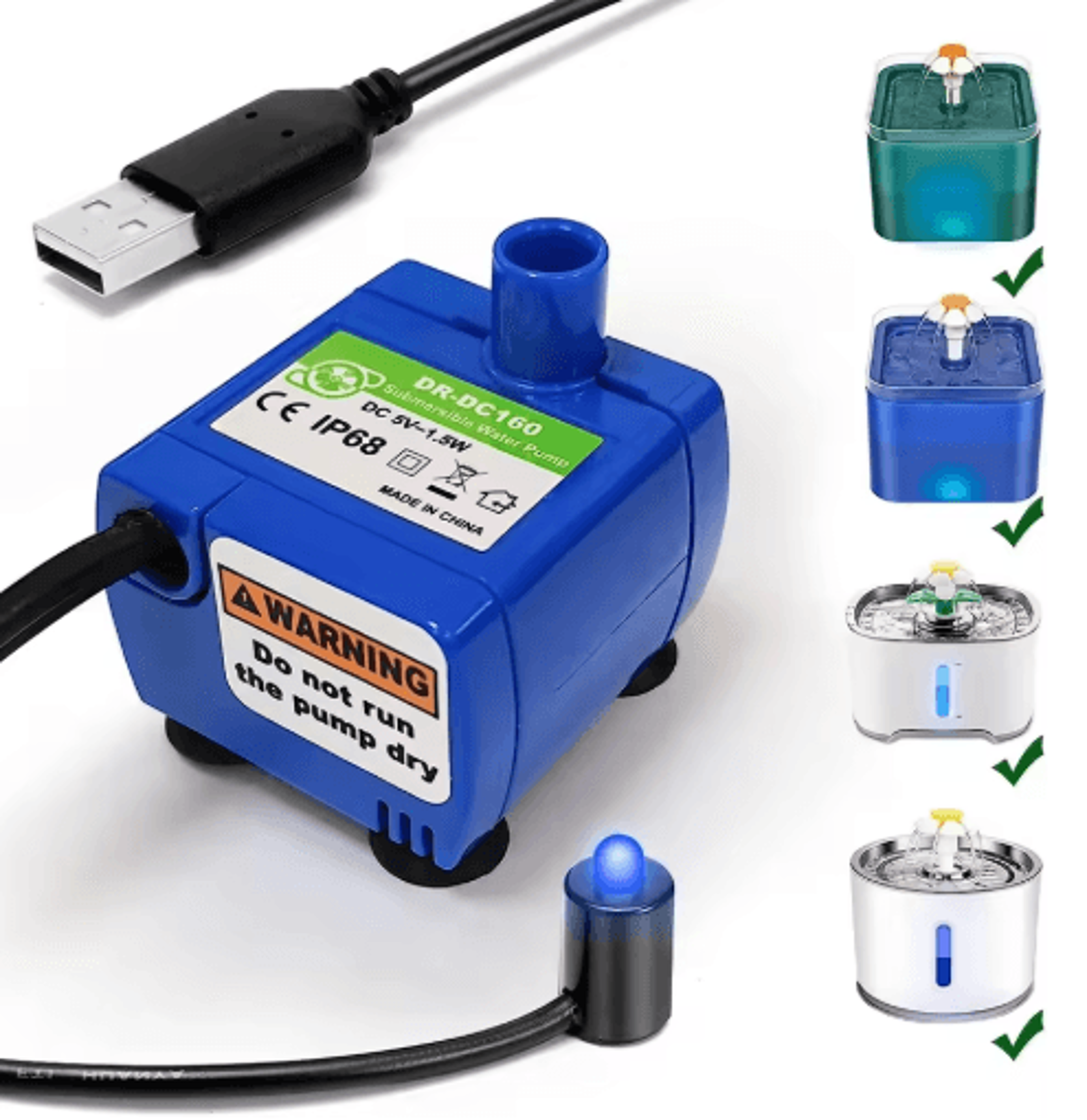 aqua glow led water pump replacement for pet water fountains