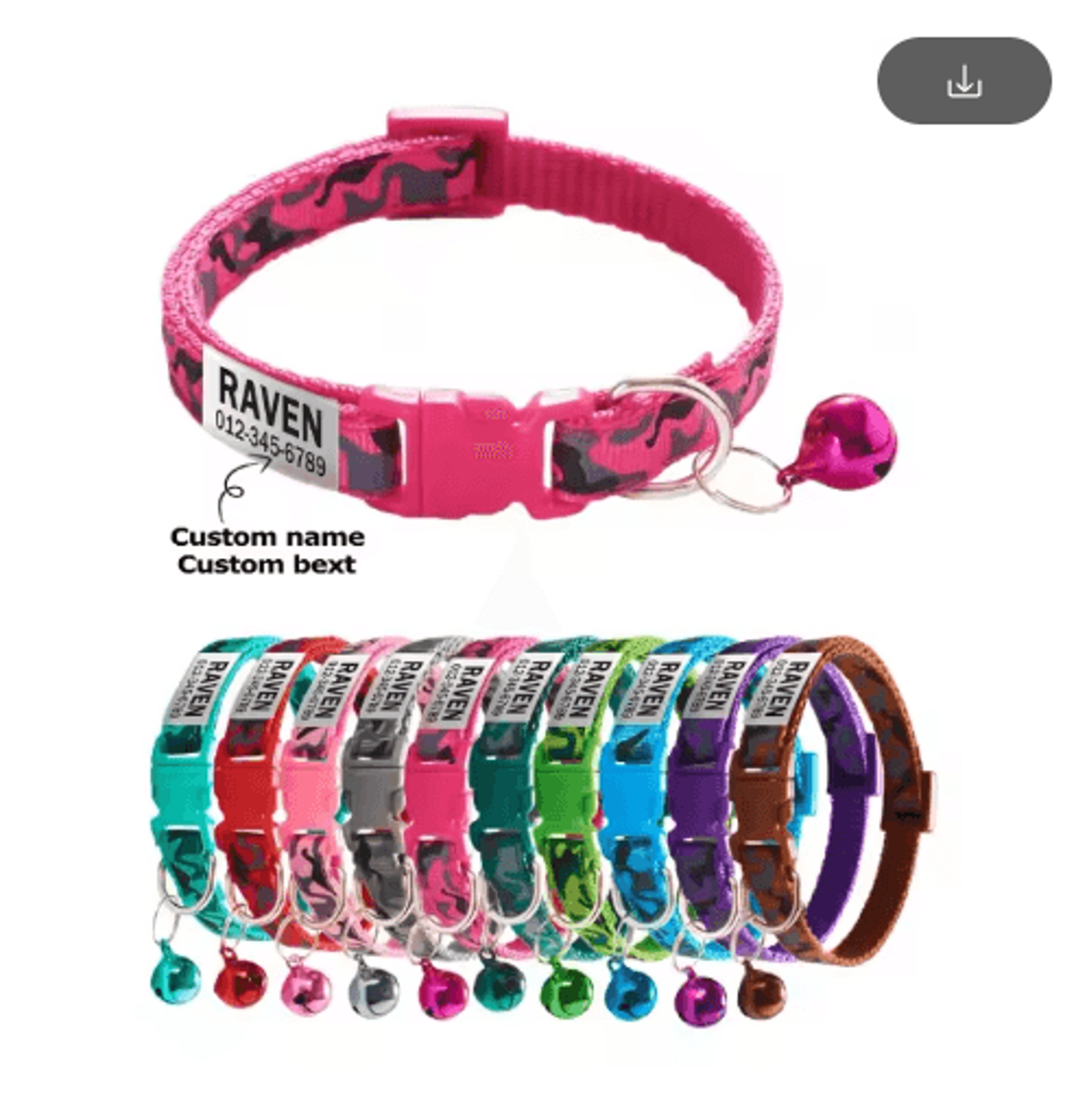 personalized camouflage cat collar with custom name id tag and bell