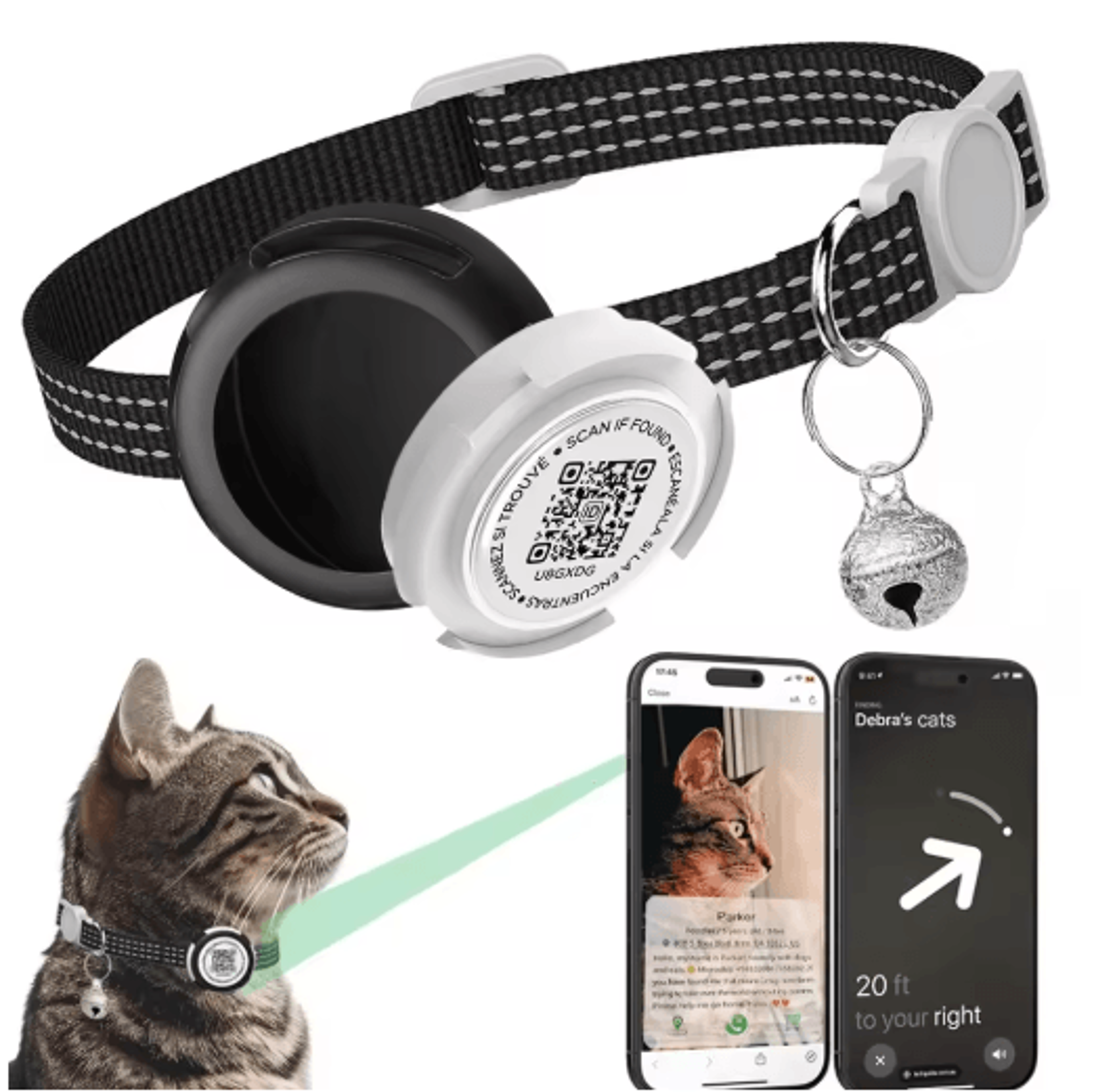 reflective cat collar with air tag holder and qr id tag for dual pet protection