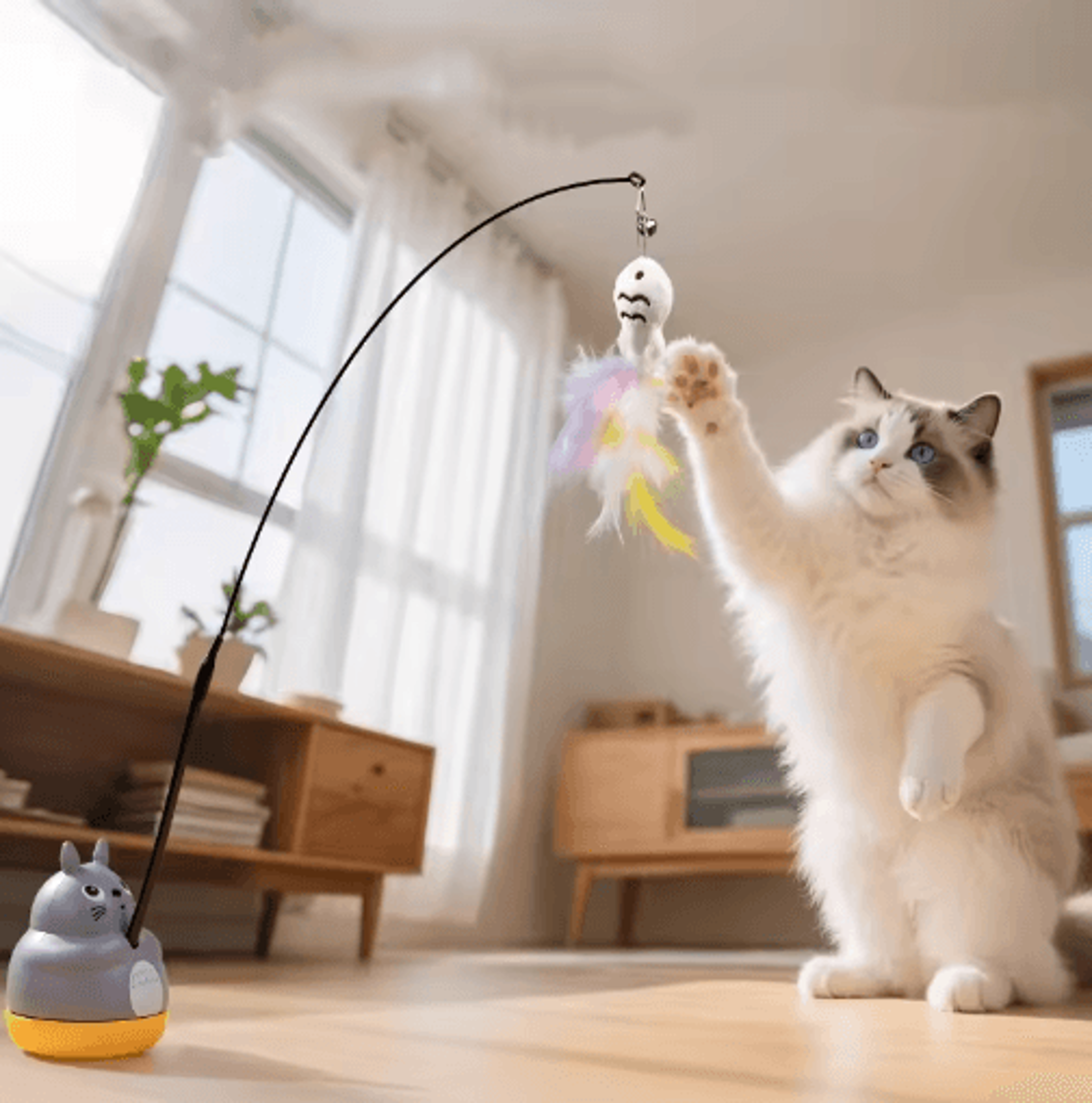 interactive feather cat fishing wand toy with flexible steel wire