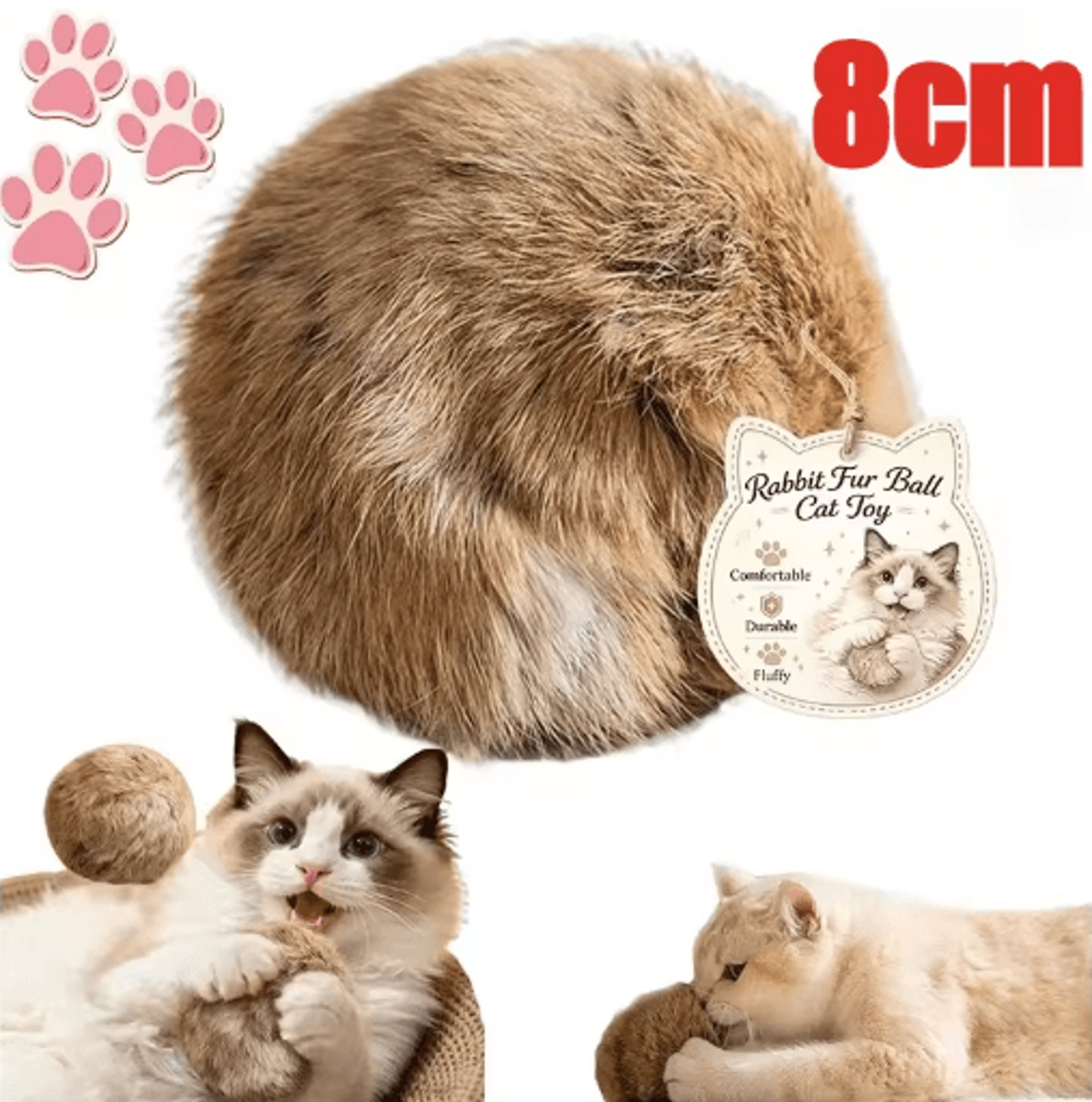 rabbit fur catnip toy balls for interactive chasing and play 3 pack