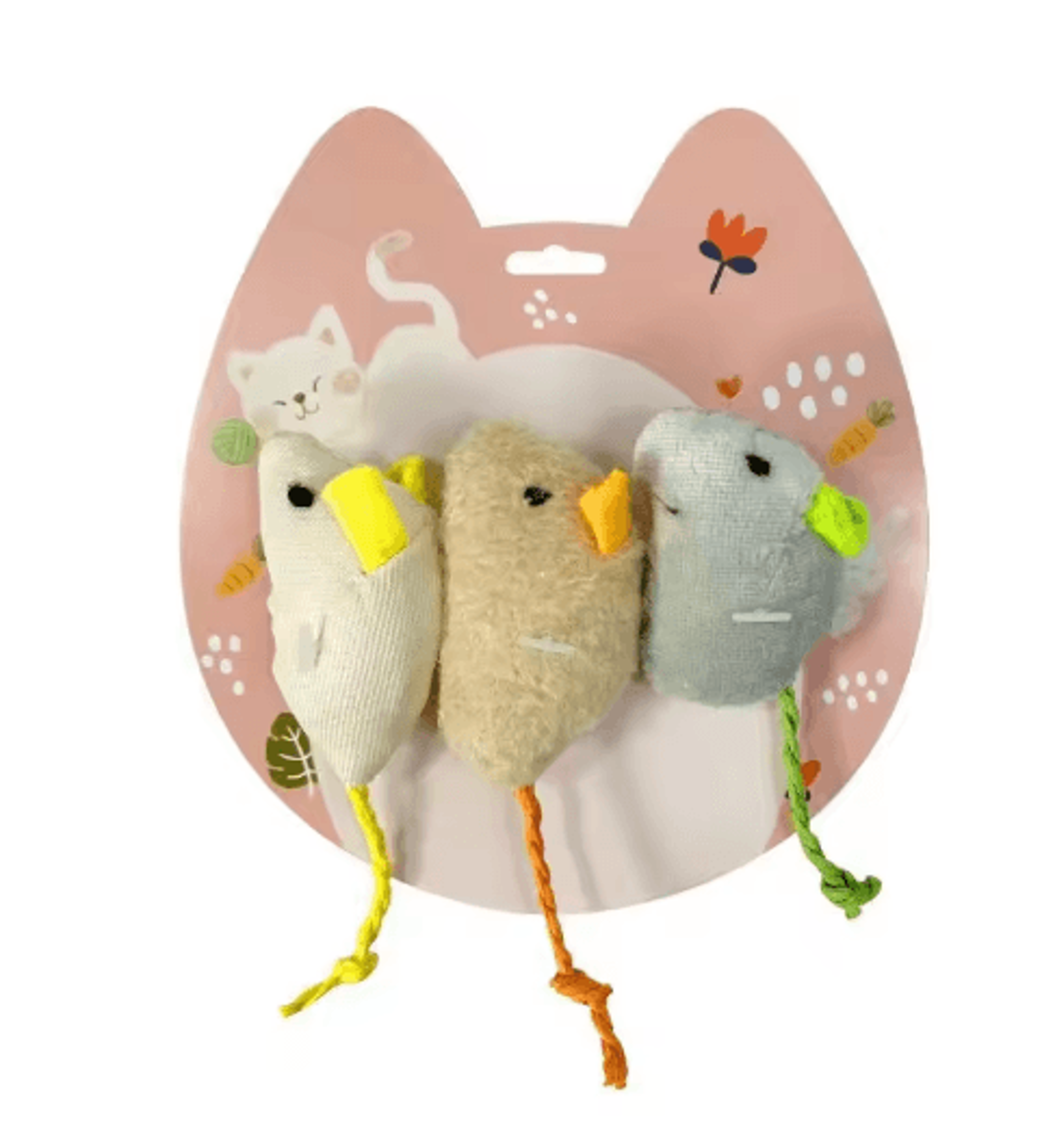 3-piece plush mouse cat toy set for interactive hunting and play