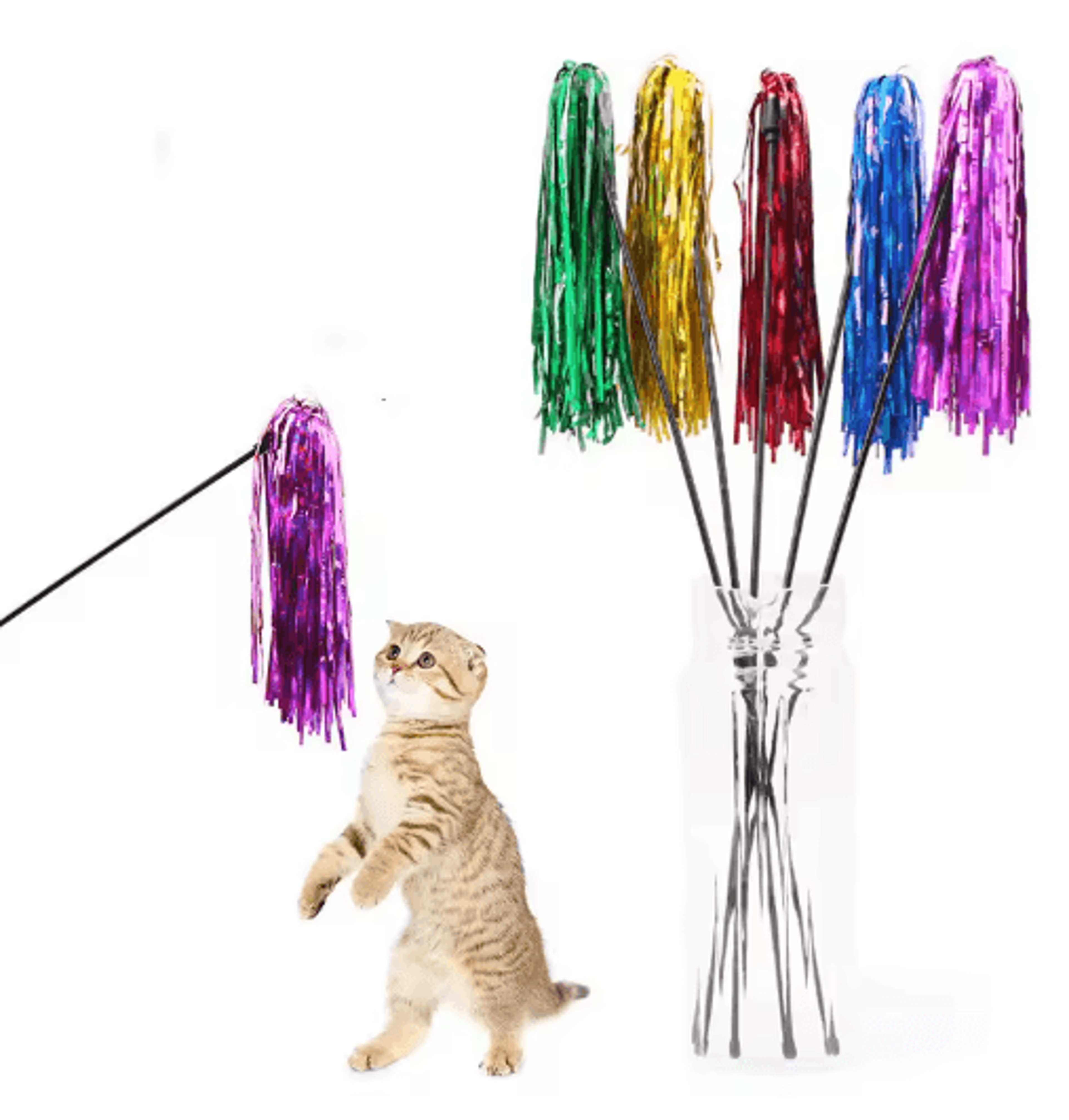 colorful ribbon cat wand teaser interactive play stick for active cats