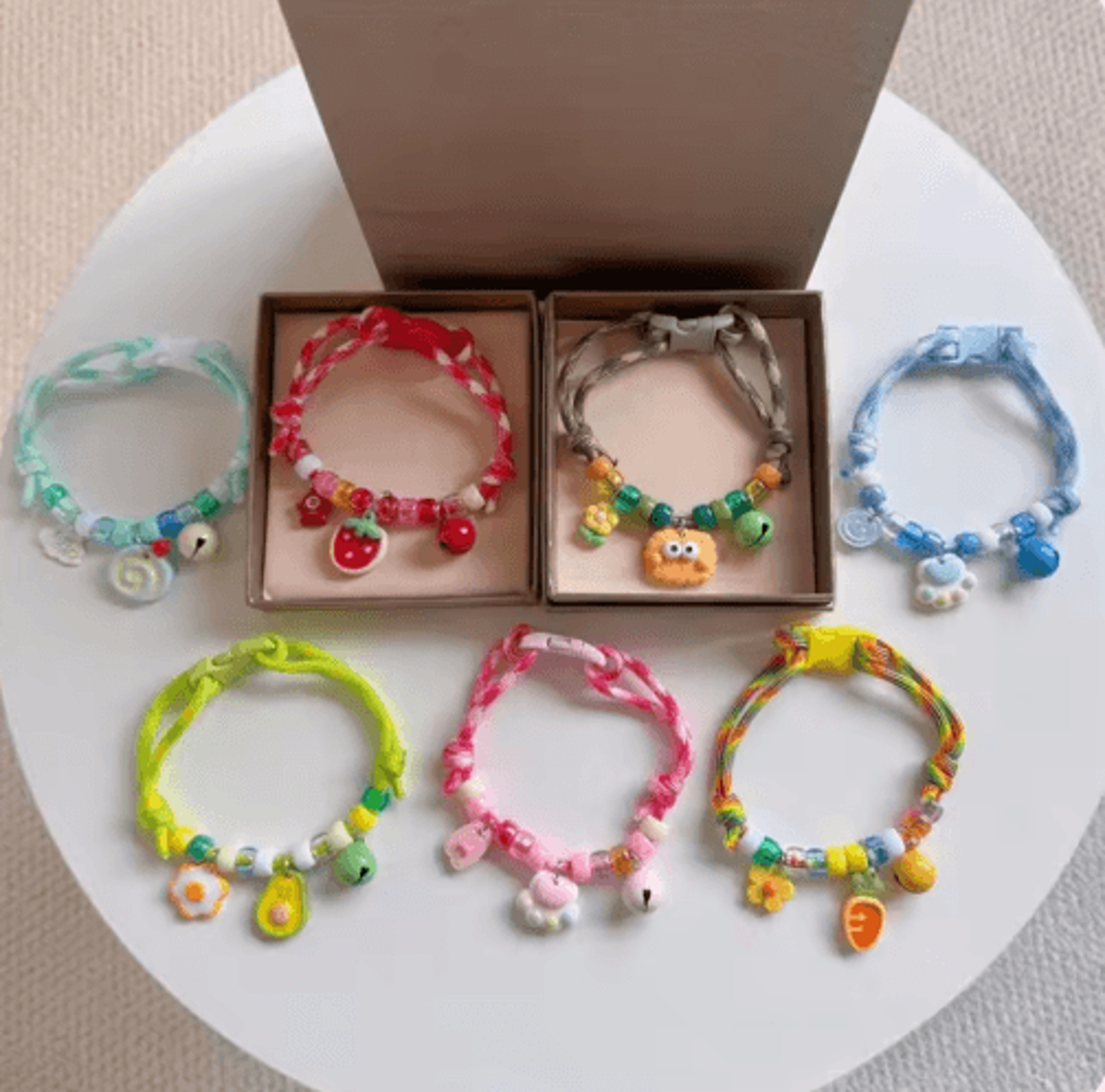 colorful braided pet collar with bell adjustable necklace for cats and small dogs