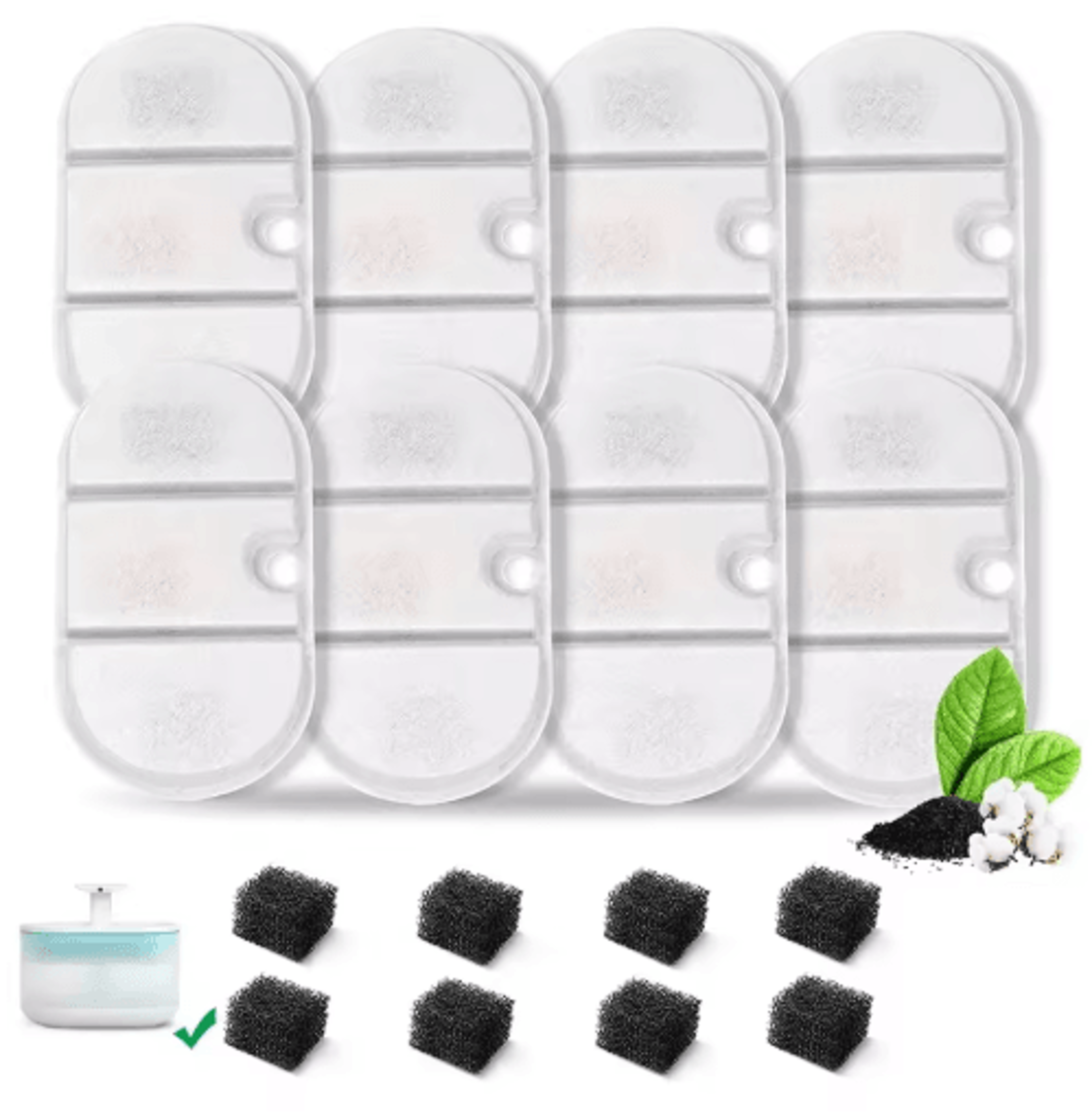 2.1l cat water fountain replacement filter set – 4 filters & 8 sponges for fresh, clean water