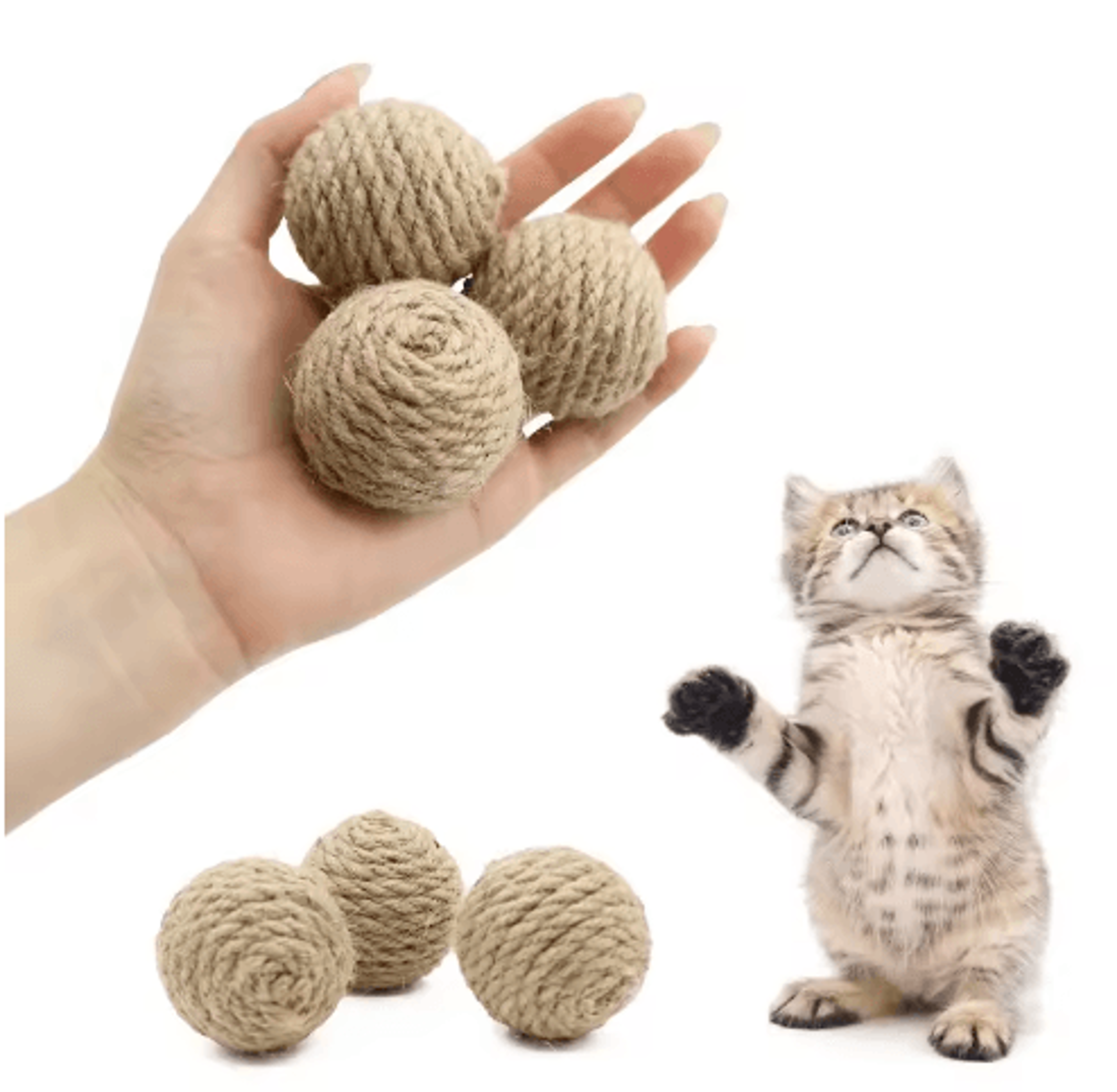 eco-friendly sisal cat ball toy – natural chew & fetch ball for active cats