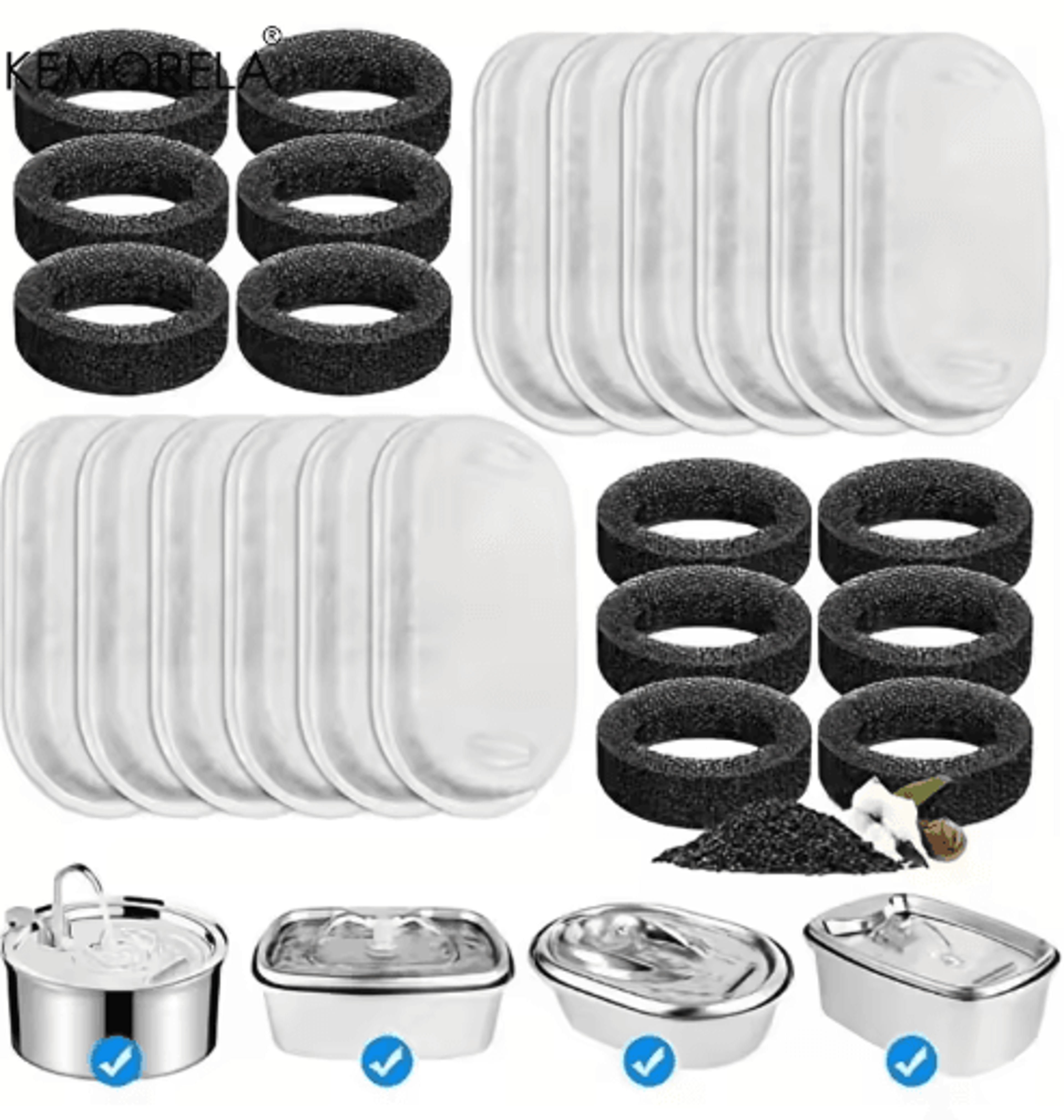 8 to 24pcs cat water fountain filter set – replacement filters for 108oz/3.2l pet water fountains