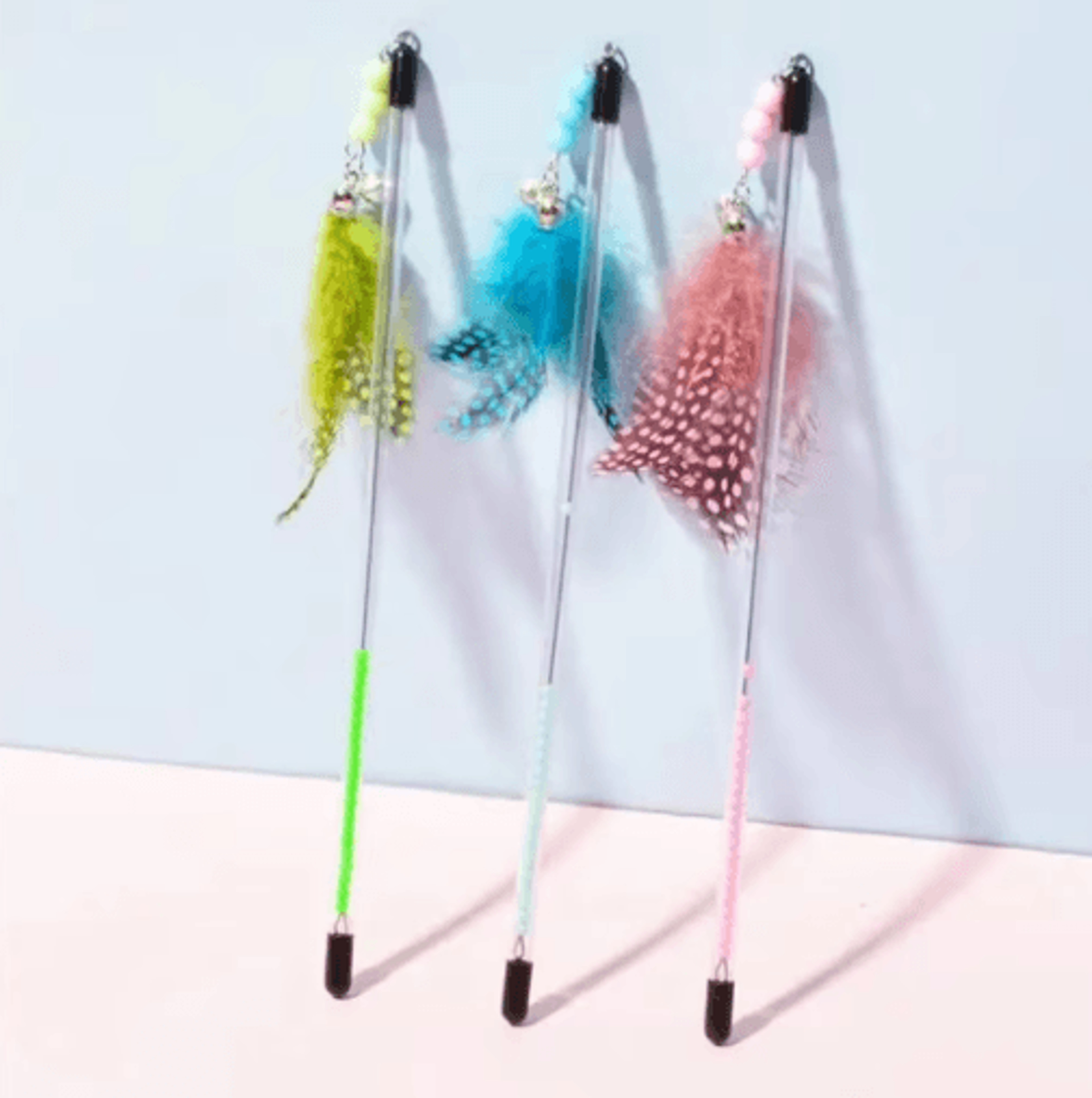 3pcs retractable feather cat wand set interactive teaser toys for cats and kittens