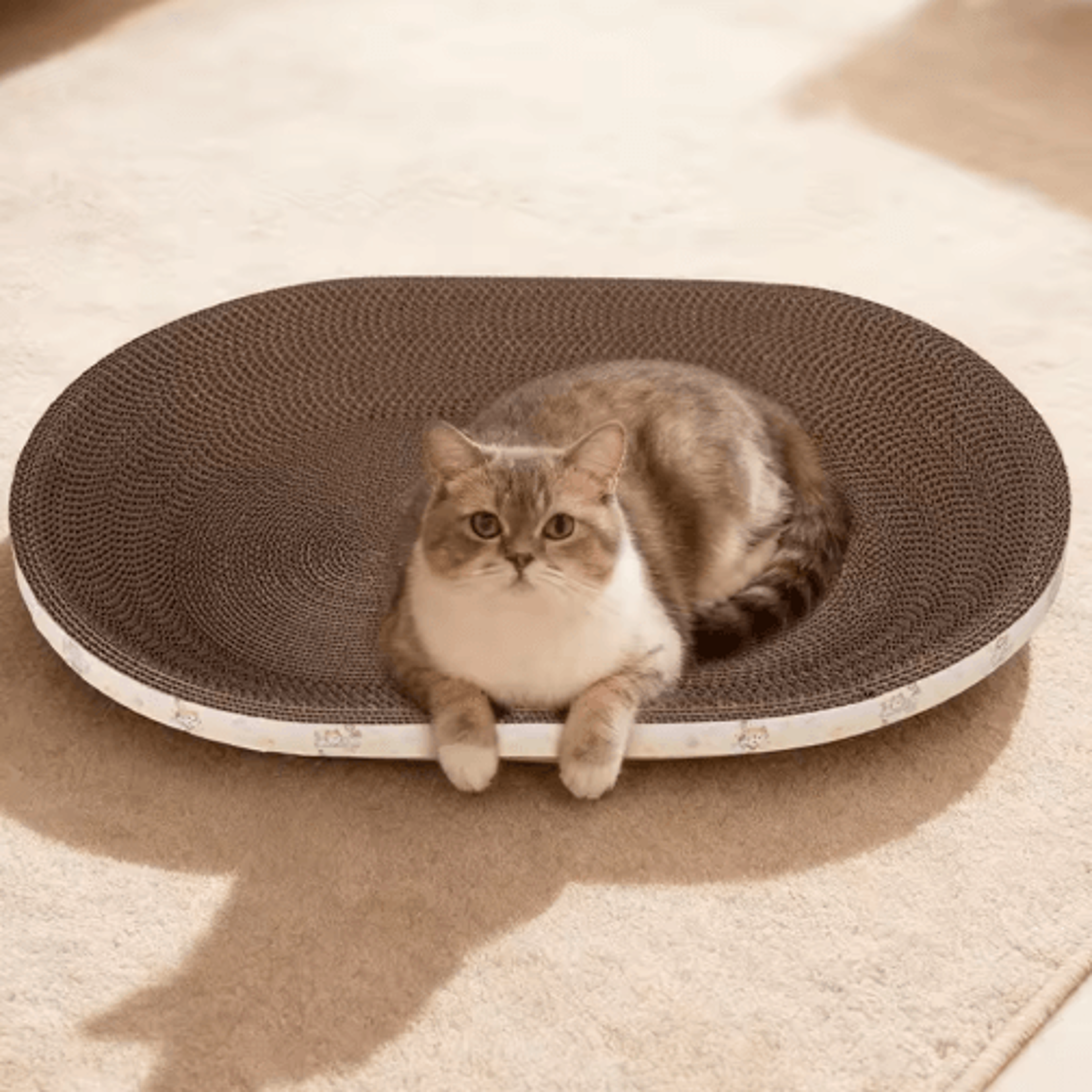 large oval corrugated cat scratcher bed – fun lounger & furniture protector for indoor cat