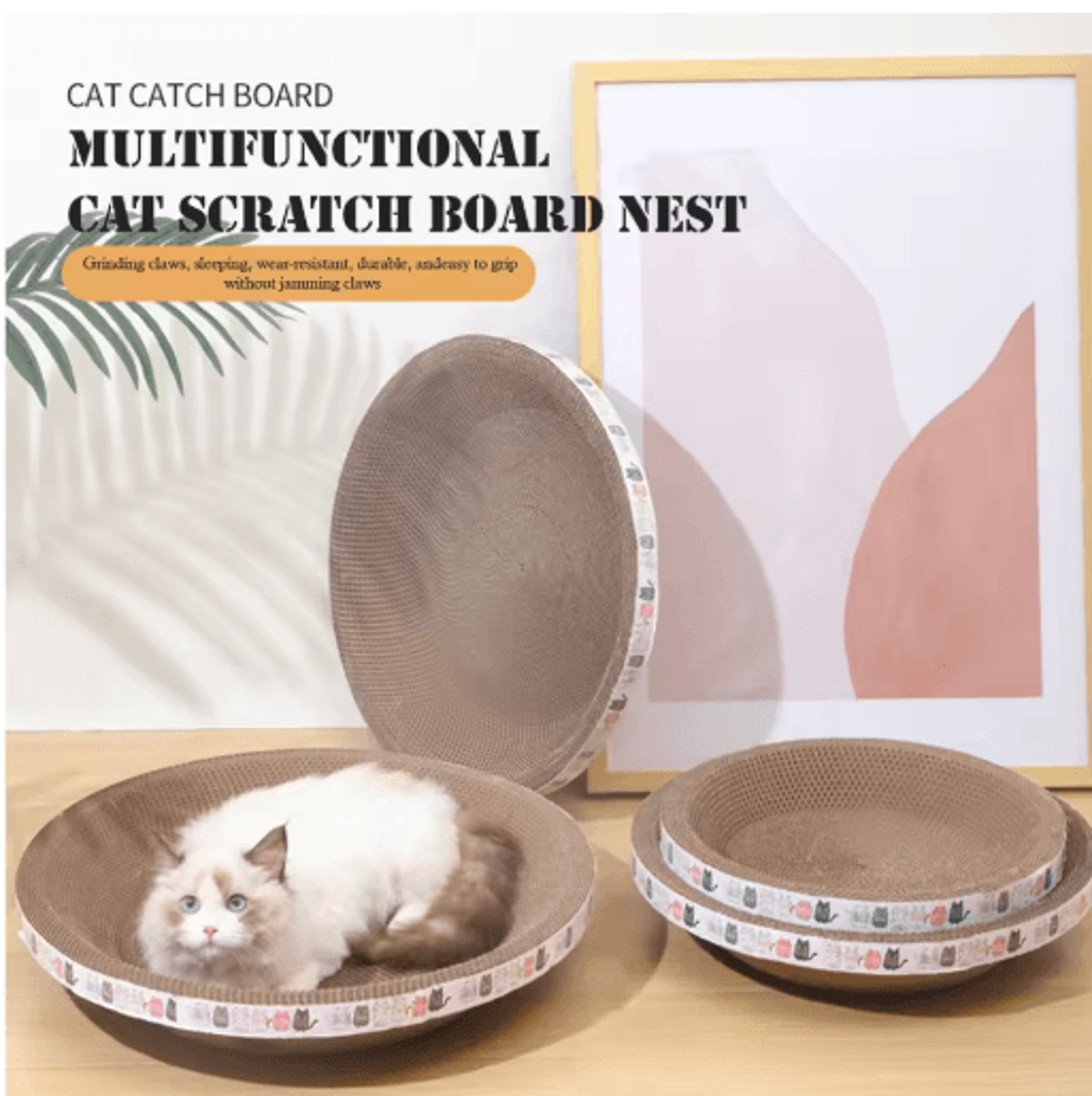 round oval corrugated cat scratcher bed – durable claw grinding lounger for indoor cats