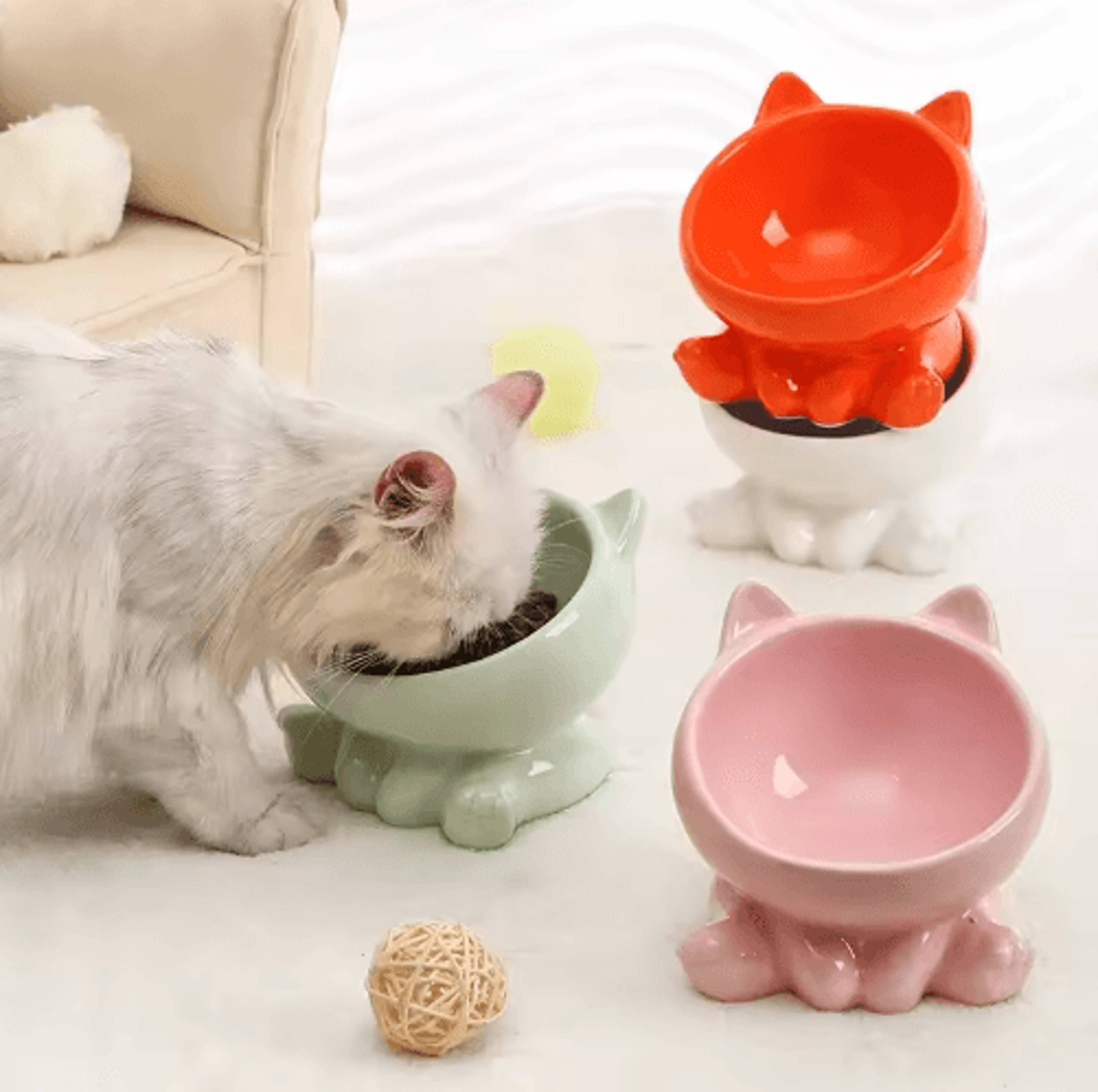 elevated ceramic pet bowl – cute angled feeding dish for cats and small dogs