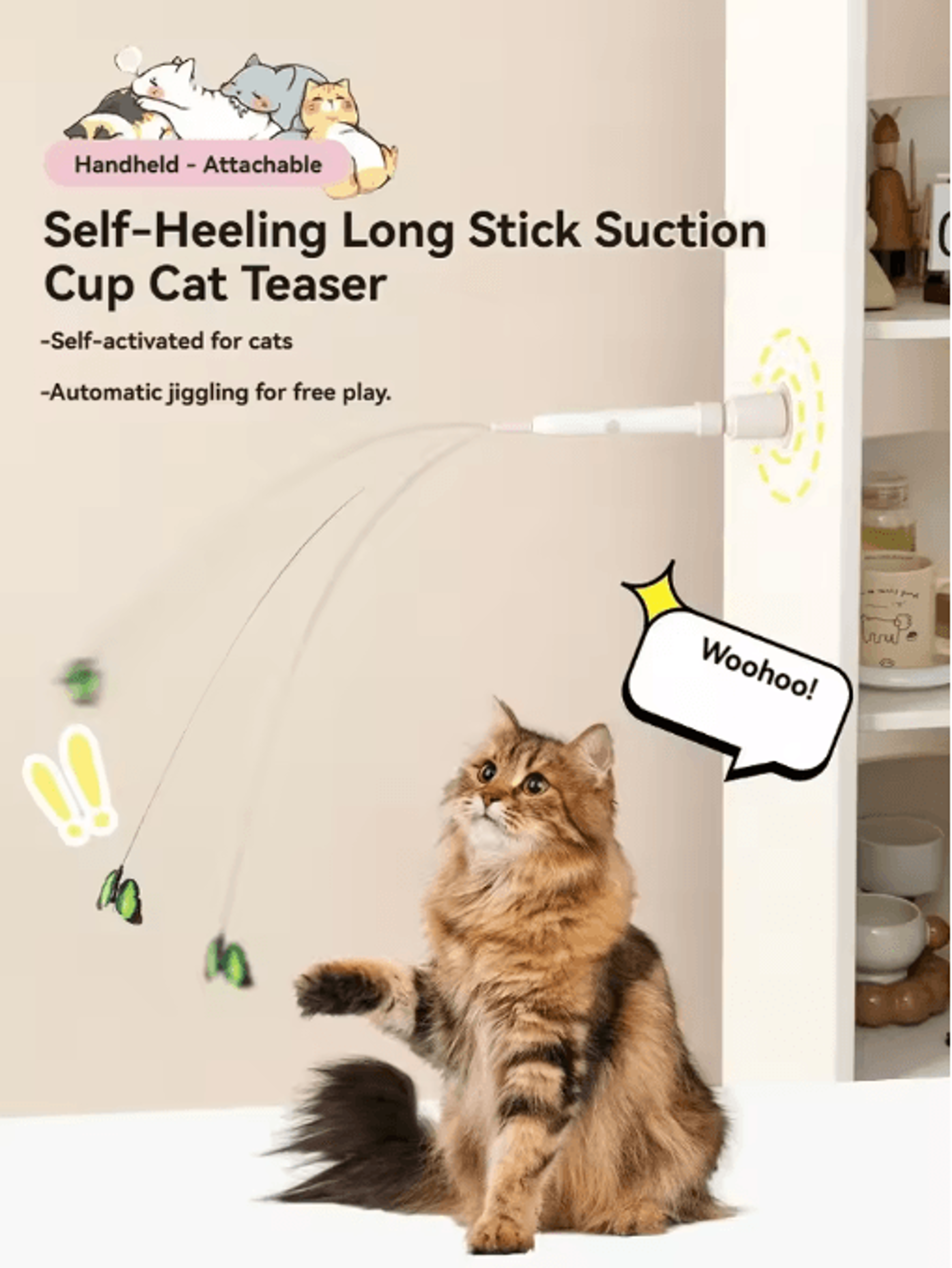 automatic suction cup cat teaser toy electric interactive wand for indoor cats