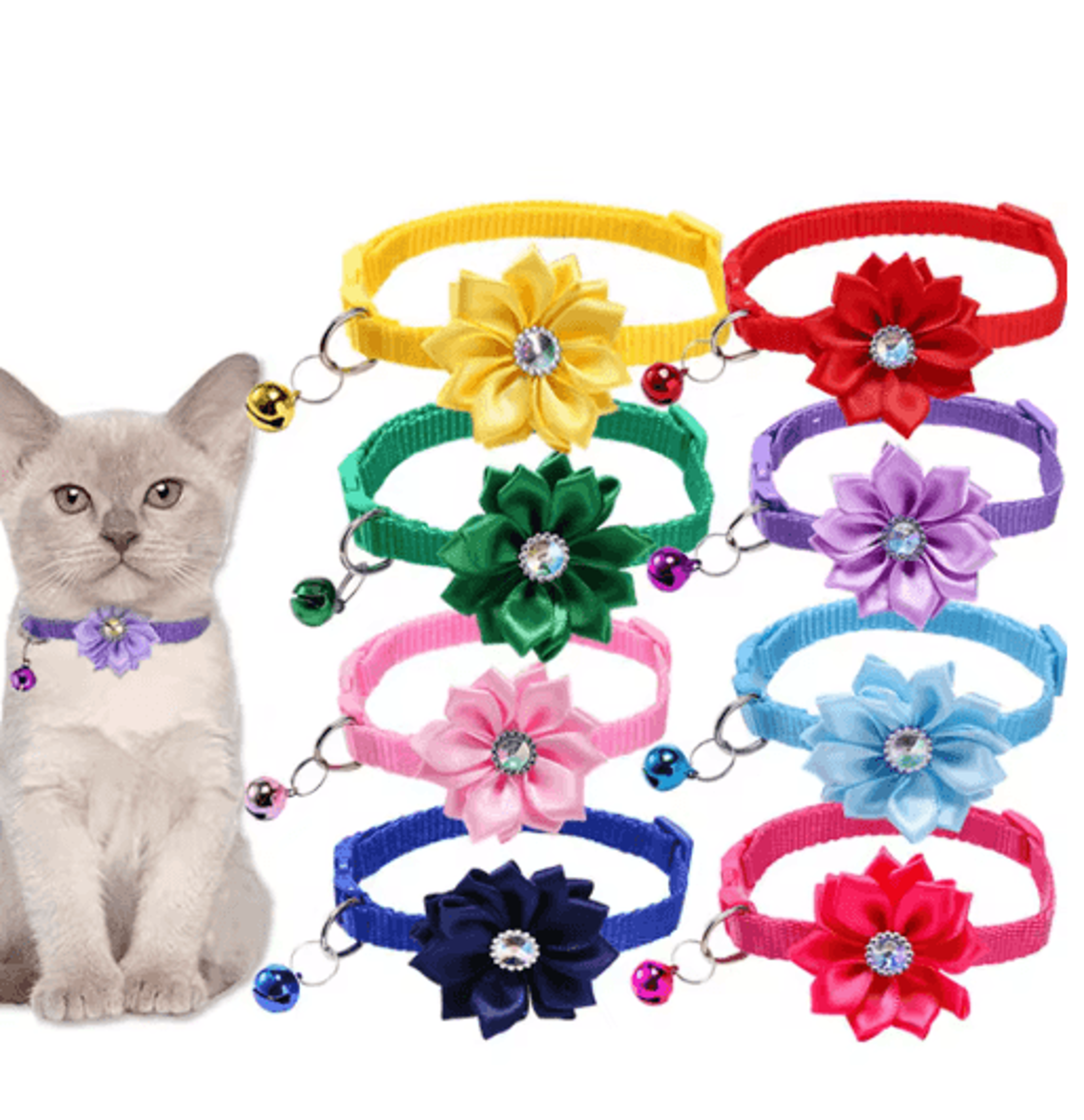 bloombell floral bow pet collar adjustable flower bow collar with bell for cats & small dogs