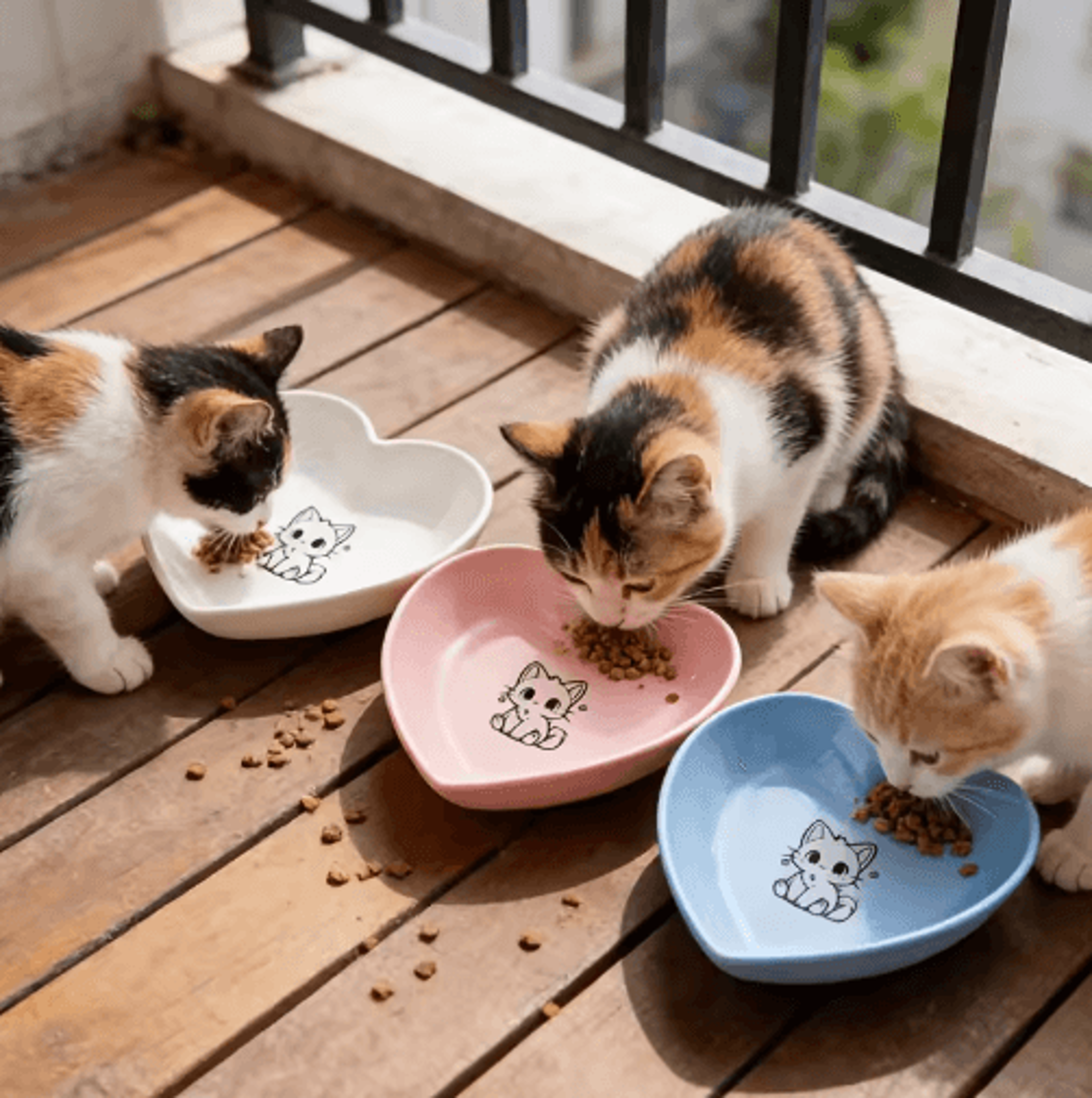 paw ease 3-piece shallow pet bowl set non-slip food & water dishes for kittens, short-leg cats & small pets