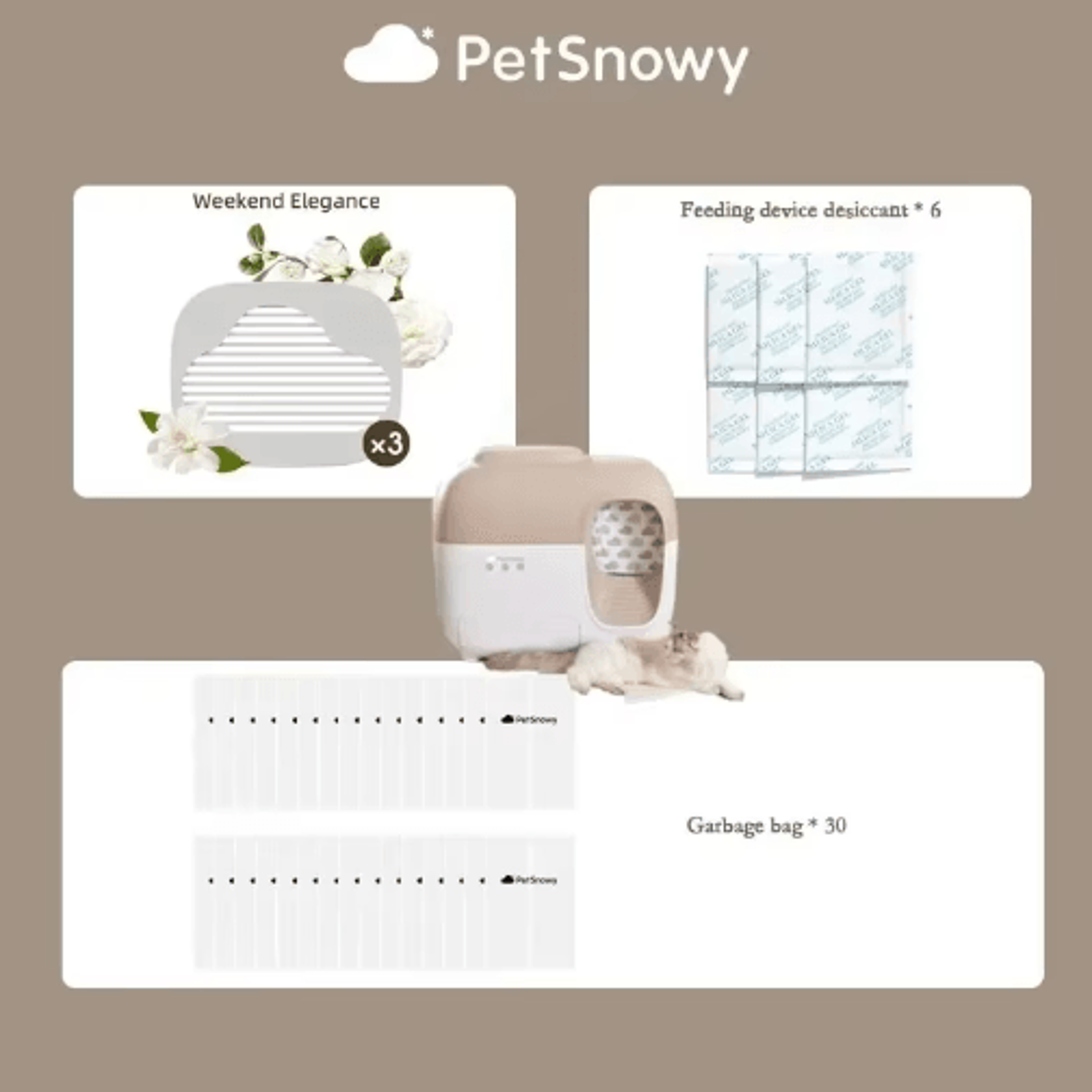 petsnowy freshcare maintenance kit – deodorizing tablets, waste bags & desiccant refills for smart cat litter systems