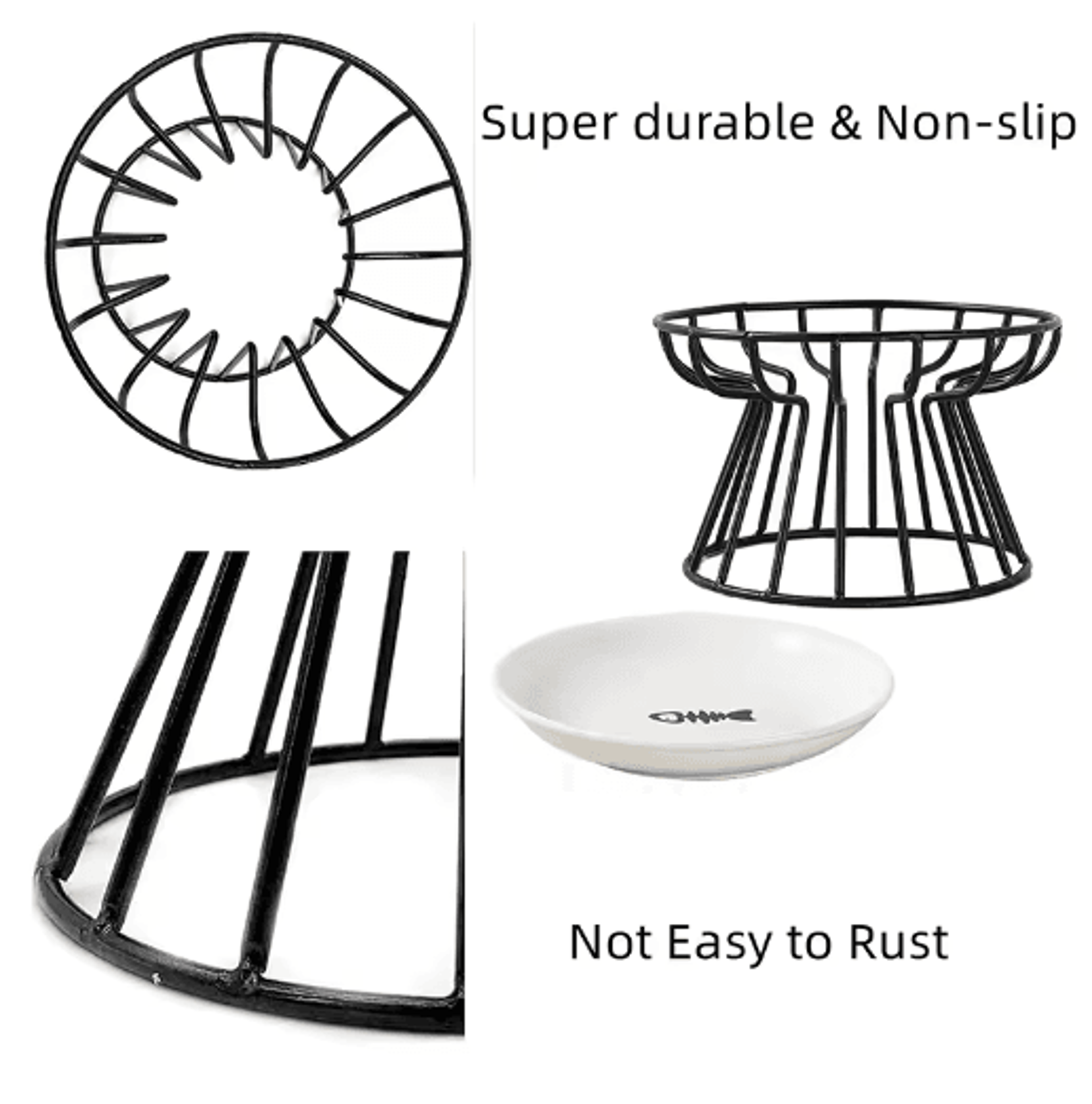 eleva dish ceramic pet bowl set – raised cat food & water bowl with iron stand