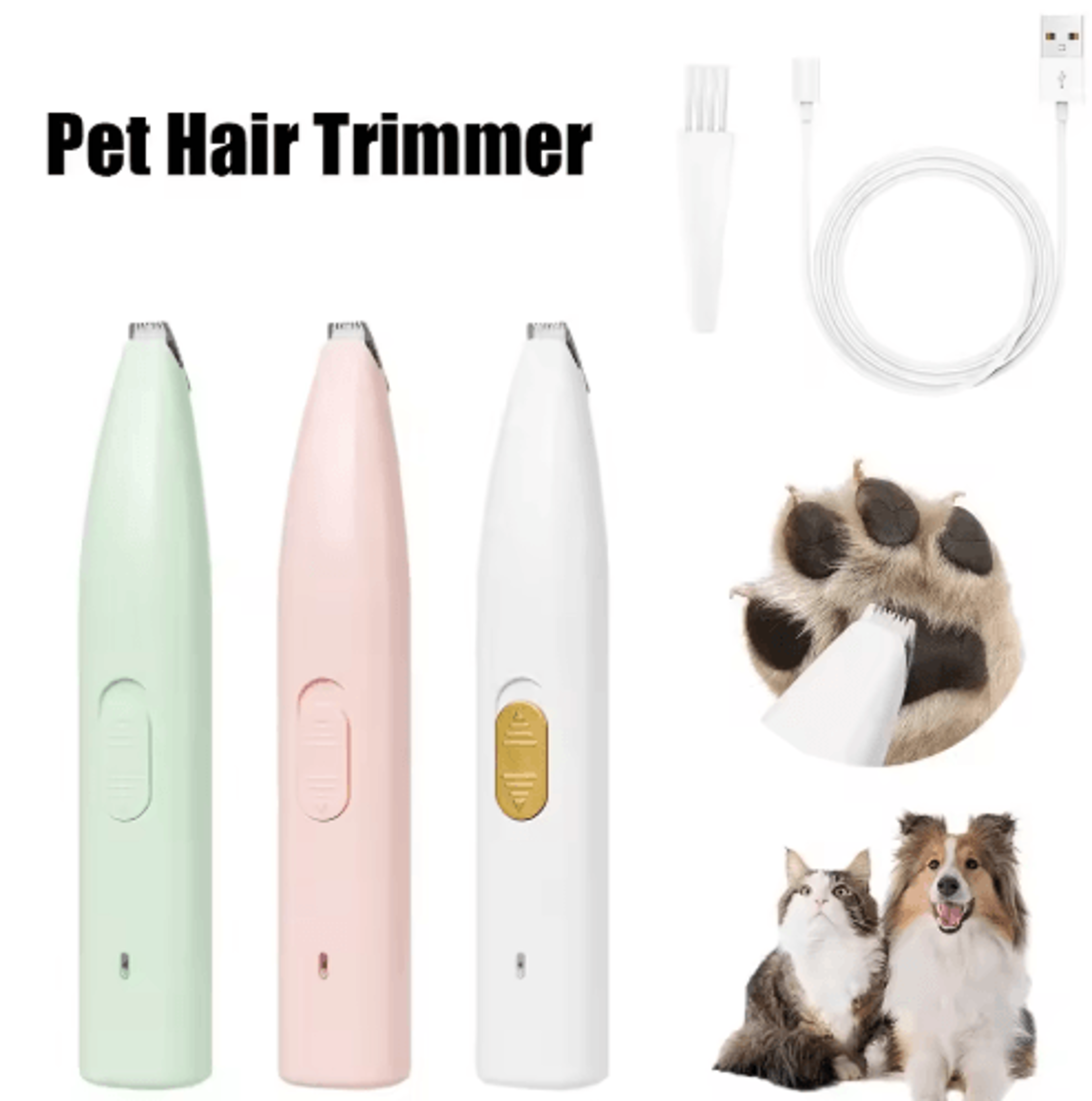 paw trim pro electric pet clippers quiet usb-rechargeable paw hair trimmer for cats & dogs