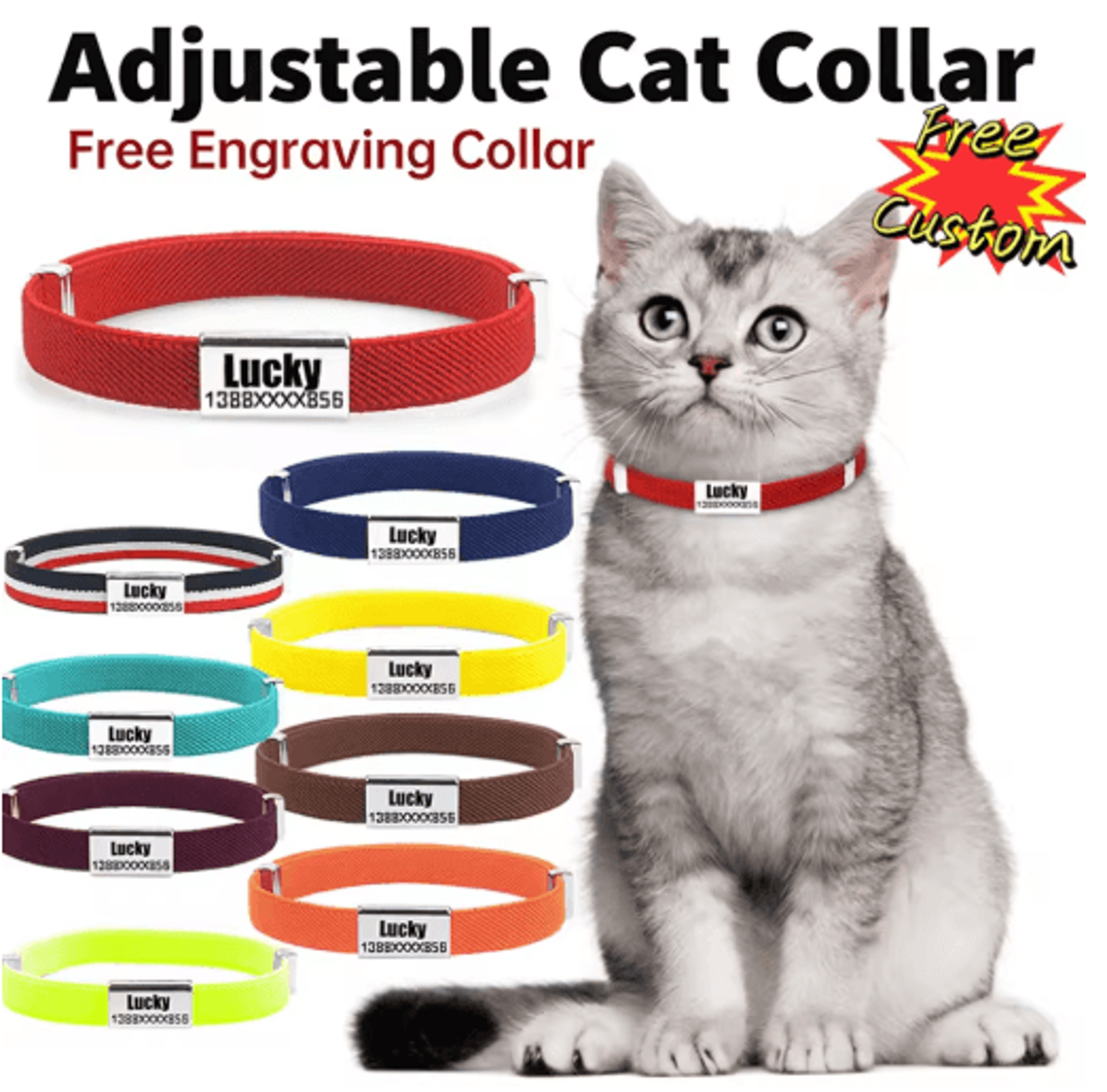 pawid personalized breakaway pet collar – custom name collar with metal id tag for cats & small dogs