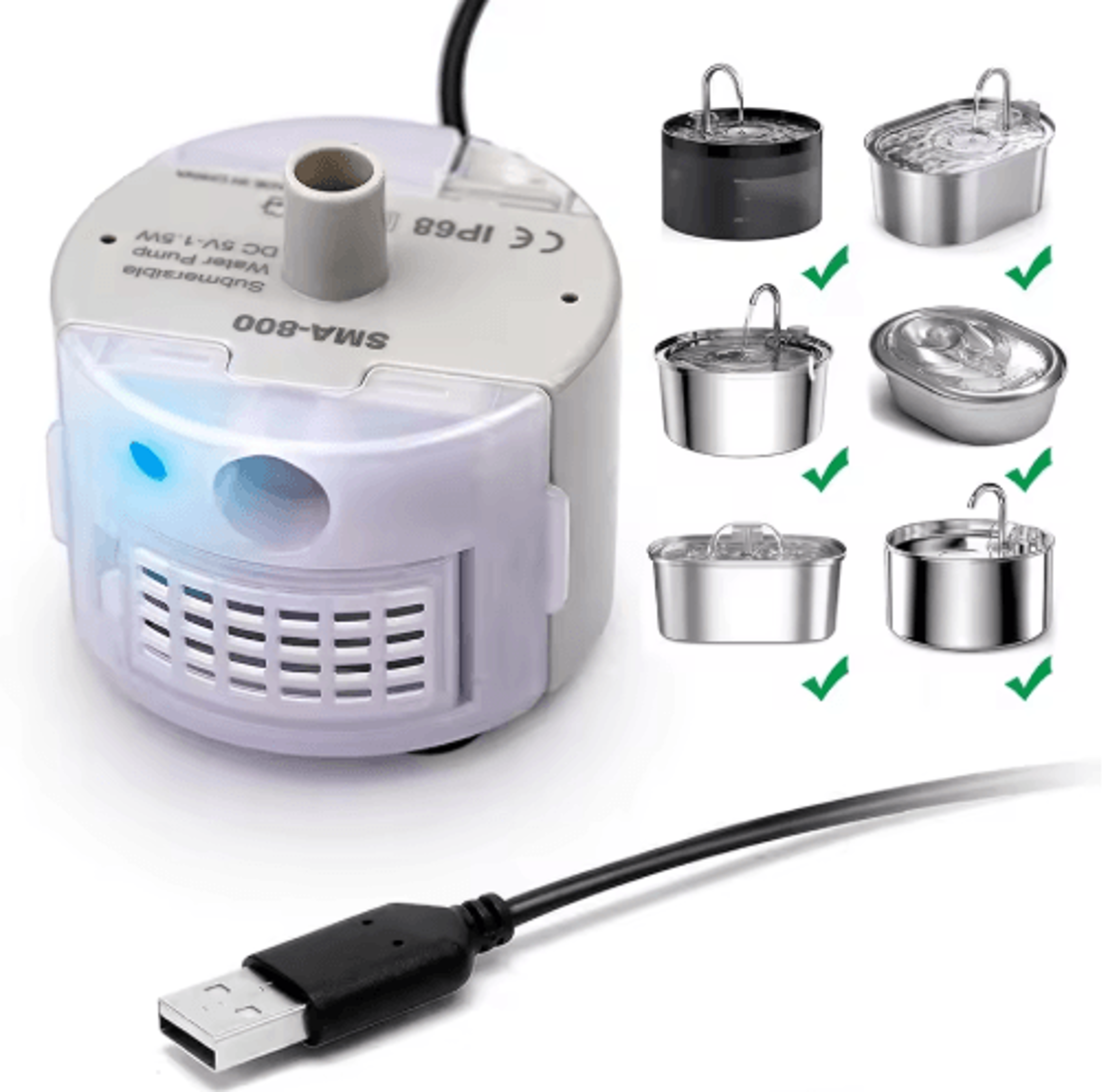 quietflow sma-800 pet fountain pump – usb submersible water pump for cat & dog drinking fountains