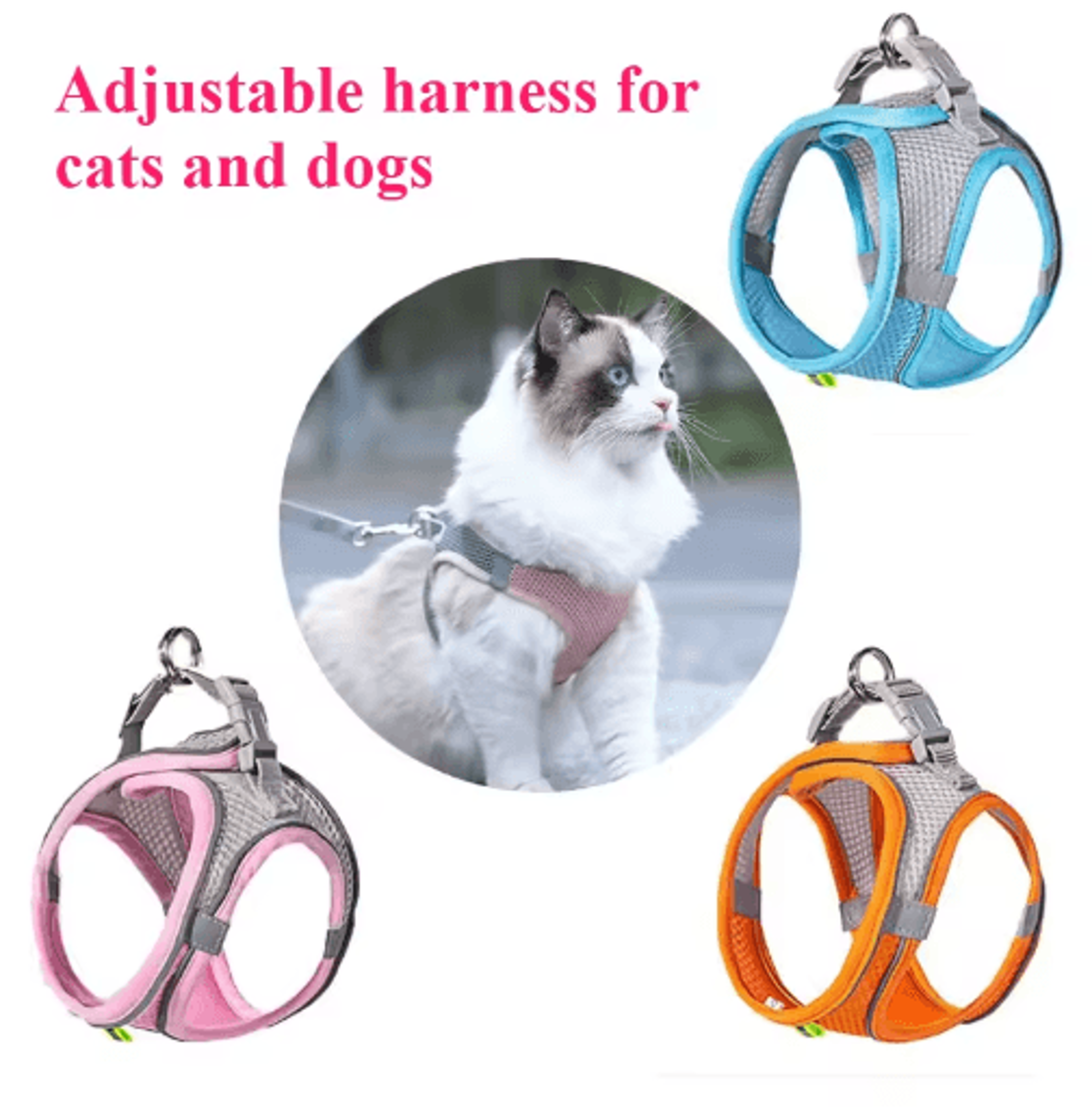 reflectafit pet harness & leash set – breathable reflective vest harness for cats & small dogs